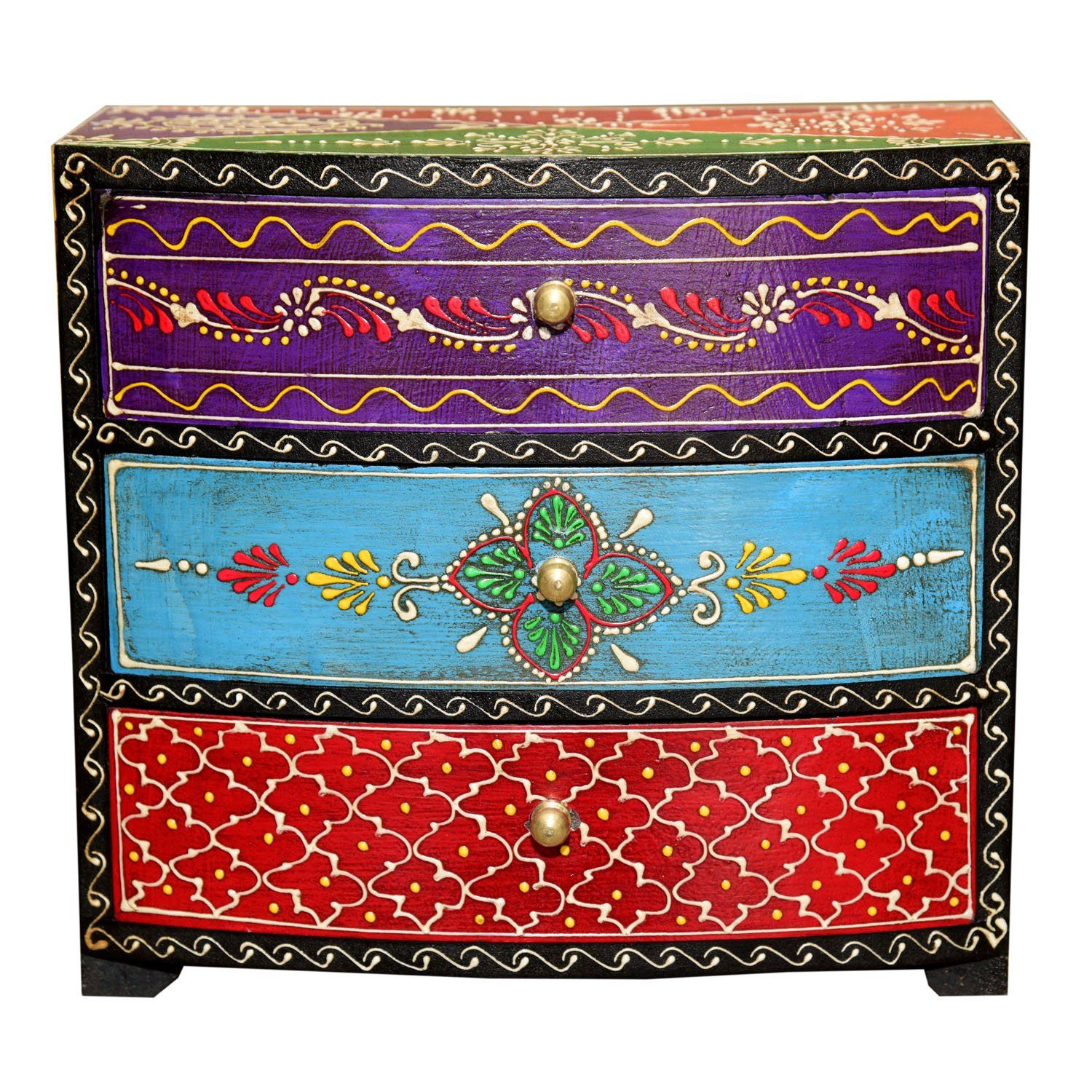Casa Moro Dekoablage Orientalische Mini-Kommode handbemaltes Holz-Kästchen Manara (3 Schubladen bunt 24x11x22 (B/T/H) Die Originelle Geschenk-Idee, 1 St., Weihnachten Muttertag), Handmade MA23-07