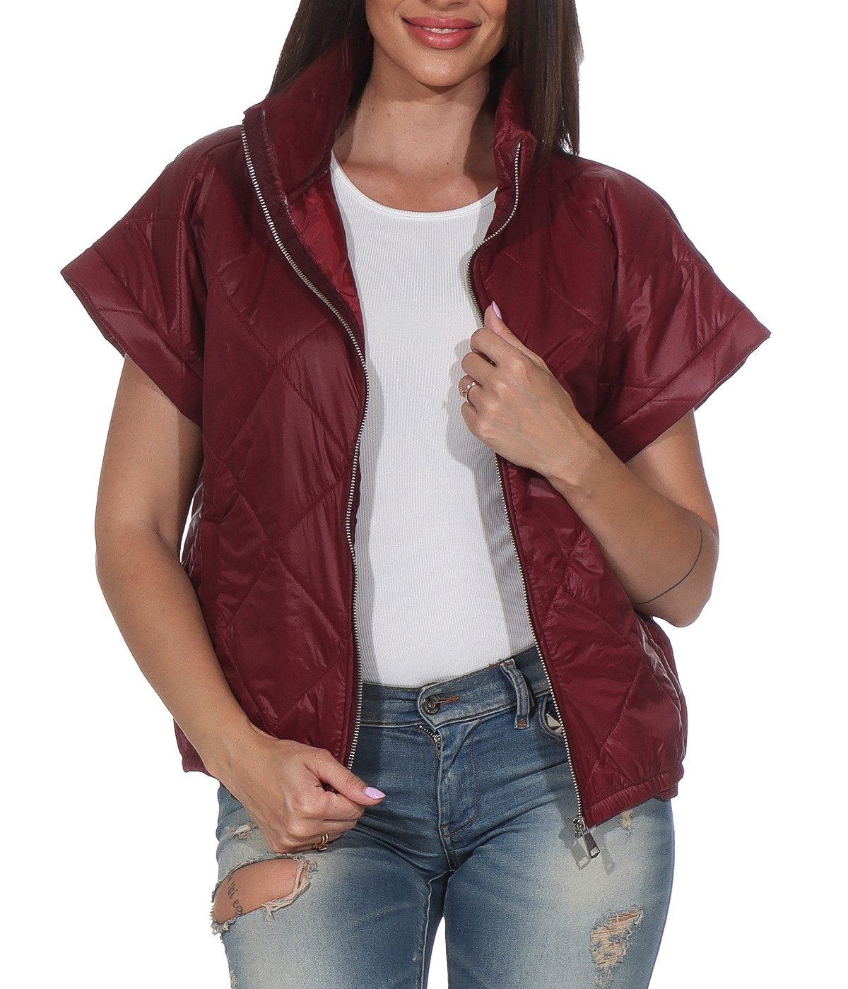 simaranda Steppweste Ärmellose Jacke kurz Outdoor Weste 5684 mit Stehkragen