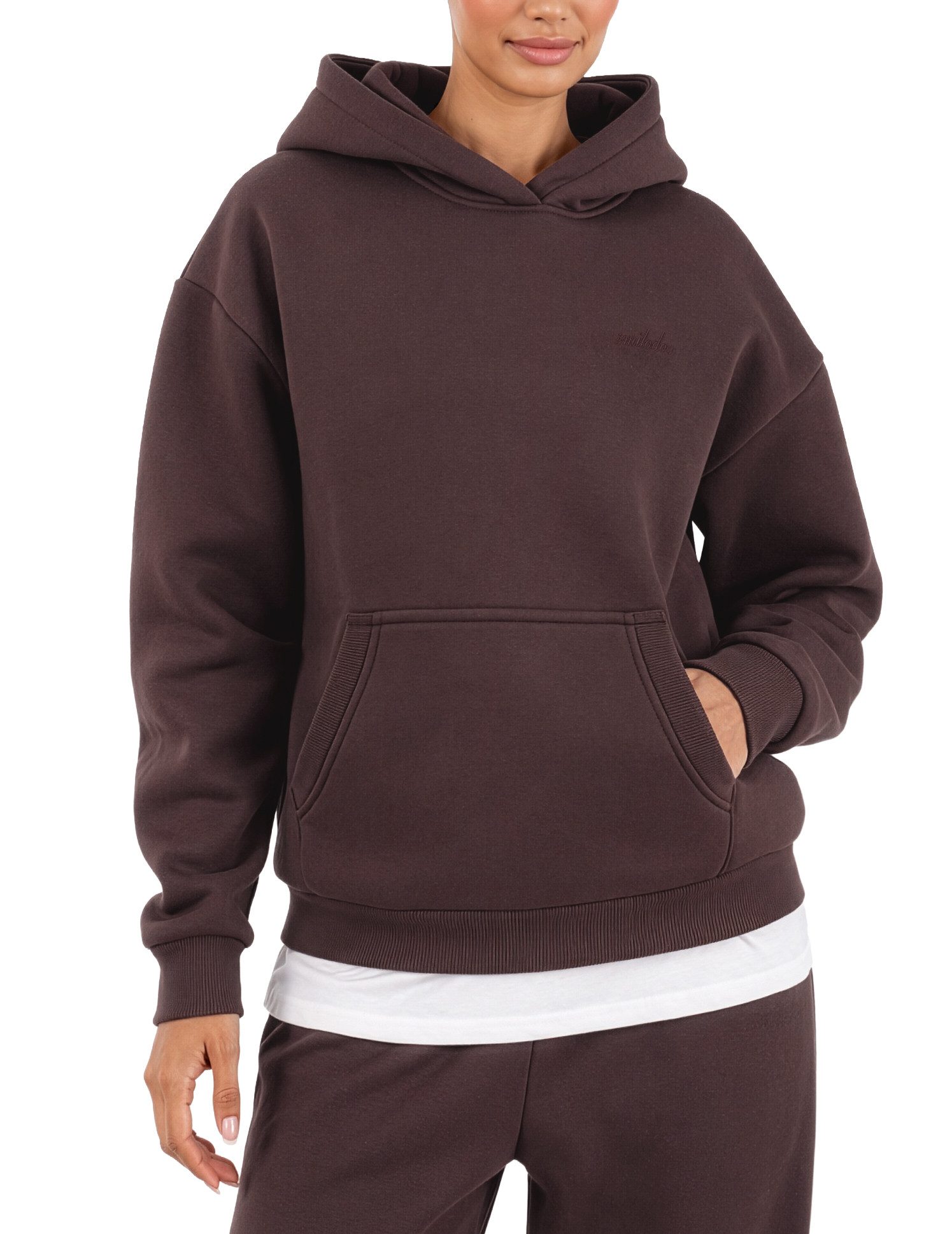 Smilodox Hoodie Thalea Kapuzenpullover Damen Oversize Fit mit Kängurutasche Relaxed Fit, Weiches Sweat Material, Logo-Stitching, Gym & Freizeit