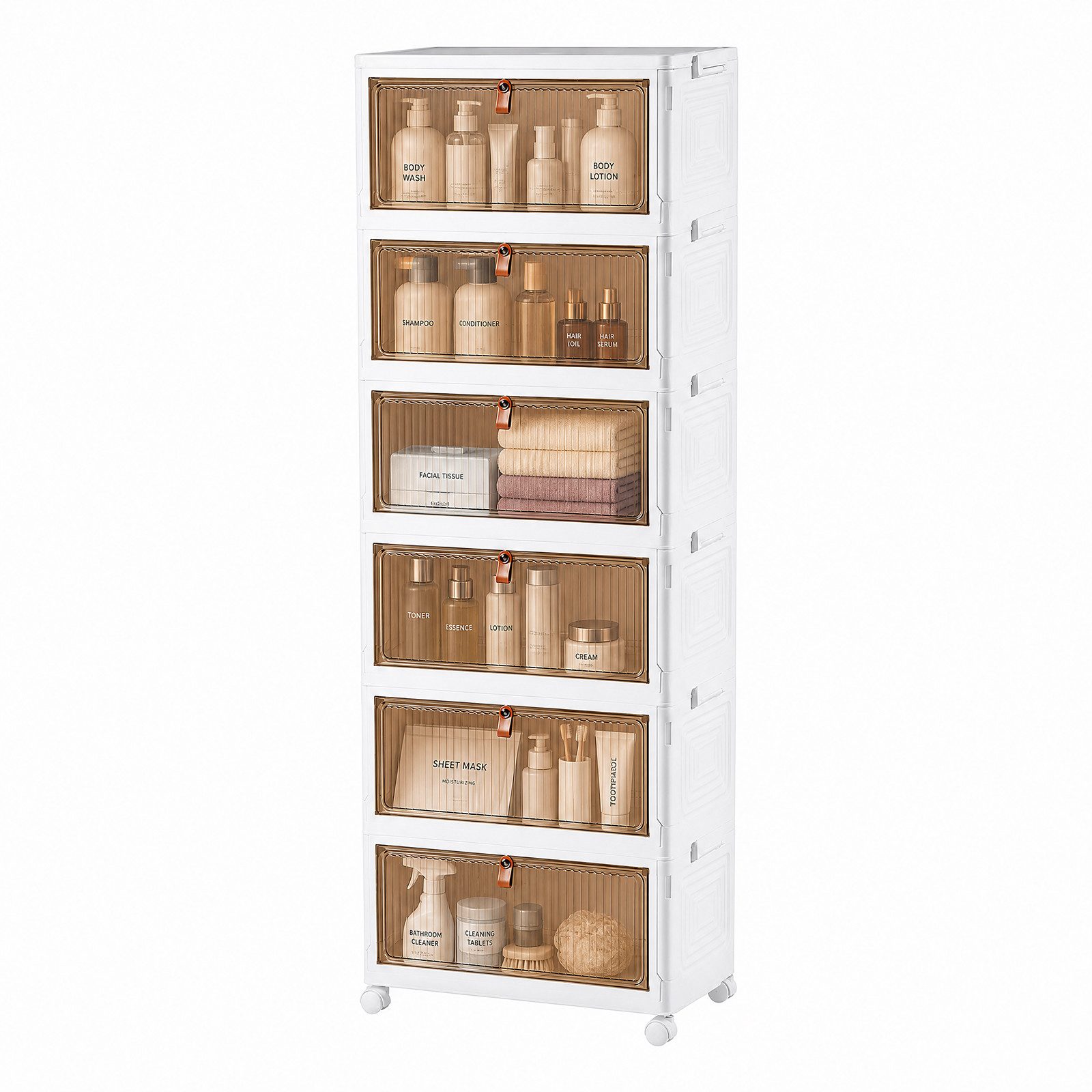 JEOBEST Aufbewahrungsbox Faltbare Aufbewahrungsbehälter, Stapelboxen auf Rollen, Plastikboxen, 5/6 Ebenen, Transparenter Organizer mit Deckel, Magnetverschluss