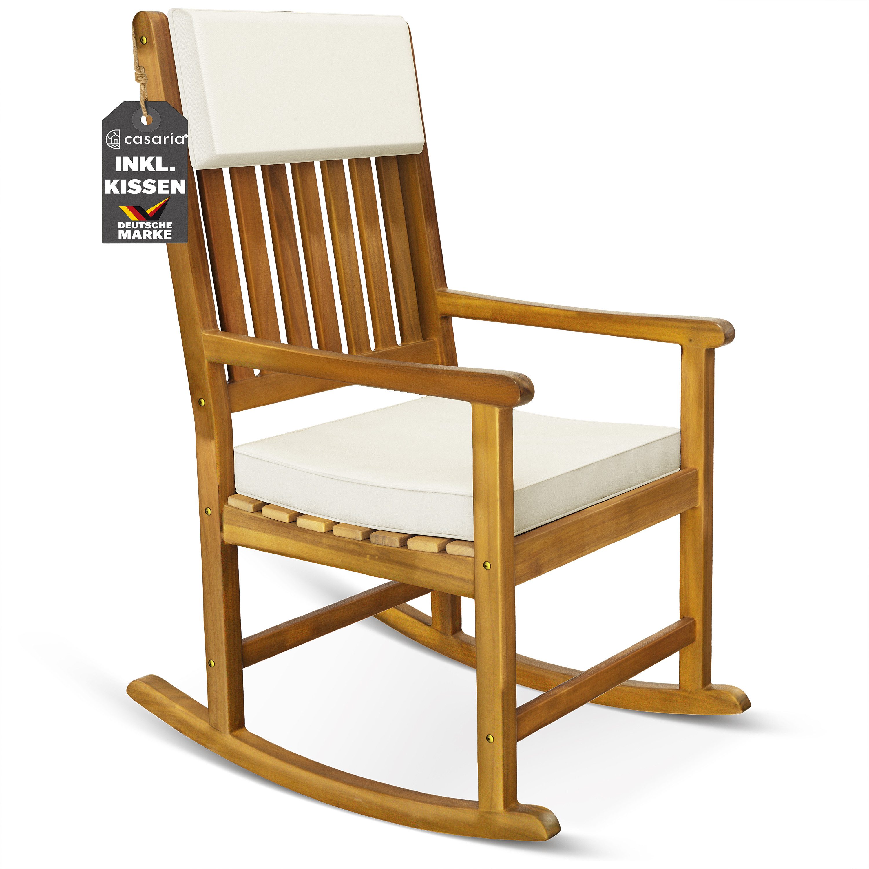 Casaria Schaukelstuhl, Gartenstuhl Holz Creme 160kg Belastbar Garten Balkon günstig online kaufen