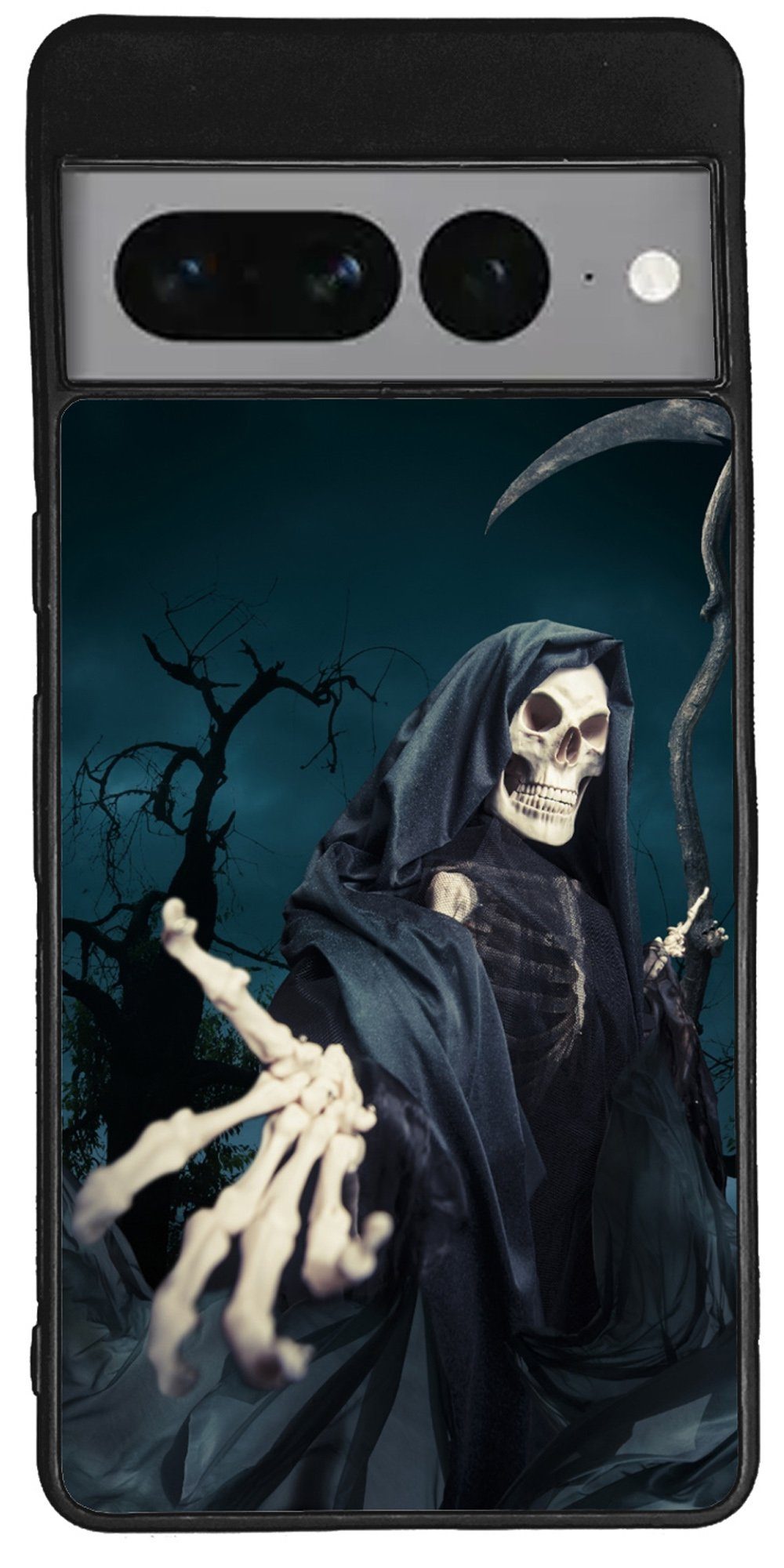 Traumhuelle Handyhülle TPU HÜLLE Silikon MOTIV 43 Case Cover Schutzhülle Backcover Etui 5G, Sensenmann Handy Bumper Smartphone Rückschale Schwarz