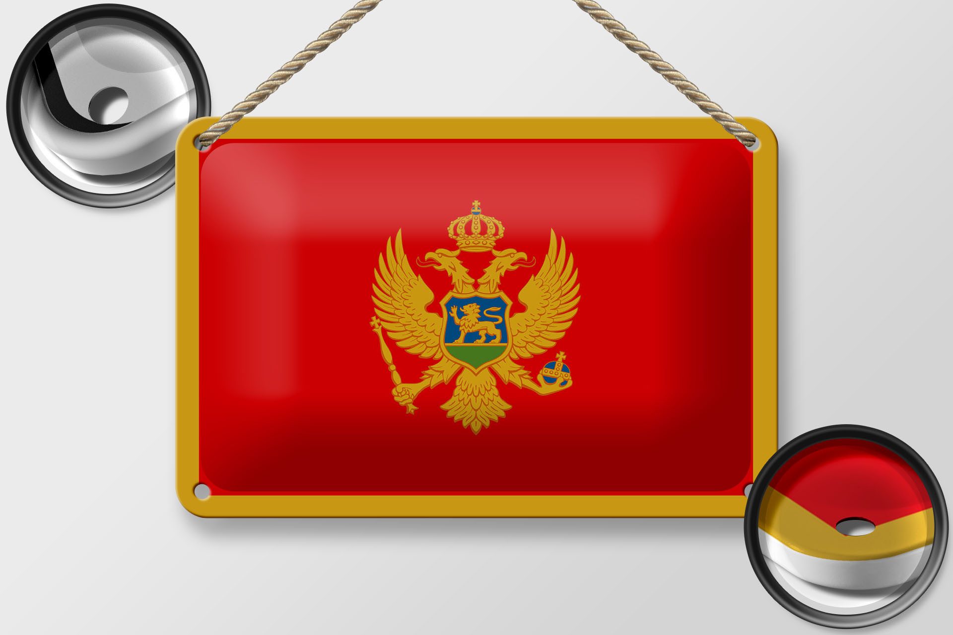 Femer GmbH Metallschild Flagge Montenegros 18x12cm Flag of Montenegro, (1 St), gewölbte Oberfläche, abgerundete Ecken, umgeschlagene Kanten