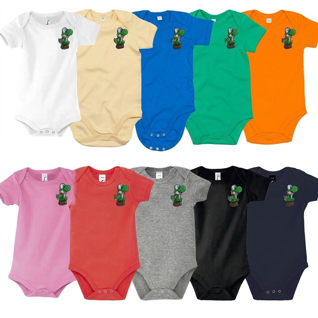 Blondie & Brownie Strampler Yoshi Baby Body Patch Mario Luigi Toad Super Wario Peach Retro Design (Einzelartikel) Yoshi Baby Patches baby Body Retro Gamer Edition
