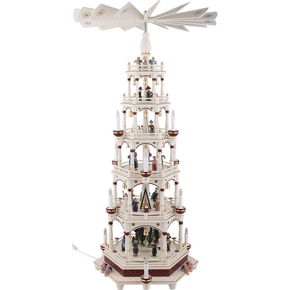 KWO Kunstgewerbe Werkstätten Weihnachtspyramide 6-stöckige - Pyramide Stille Nacht (106cm) von KWO