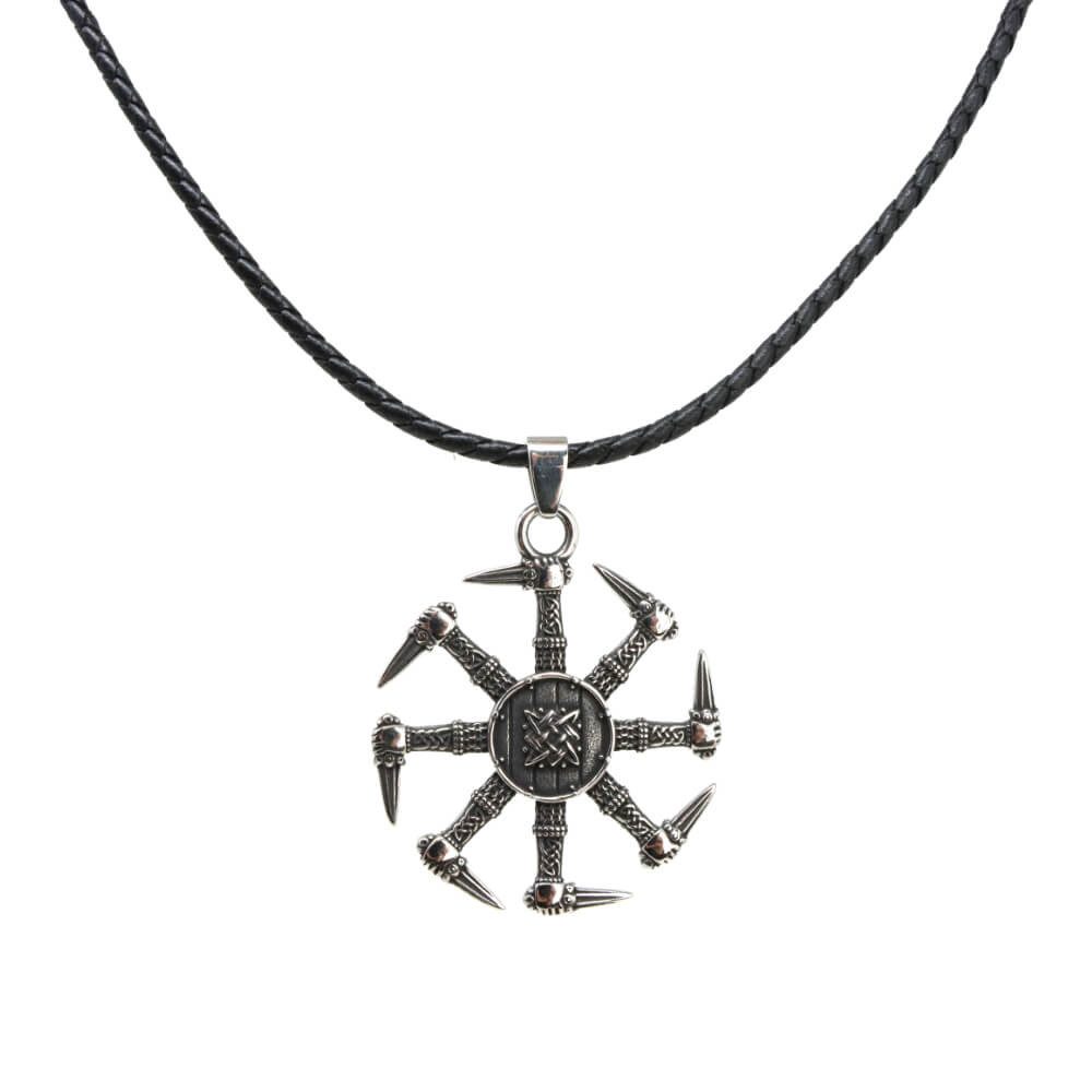 DALMARO Kette mit Anhänger Lederkette Edelstahlkette 316L GLÜCKSRAD, Herren Halskette Biker / Wikinger Kette - Schmuckbox