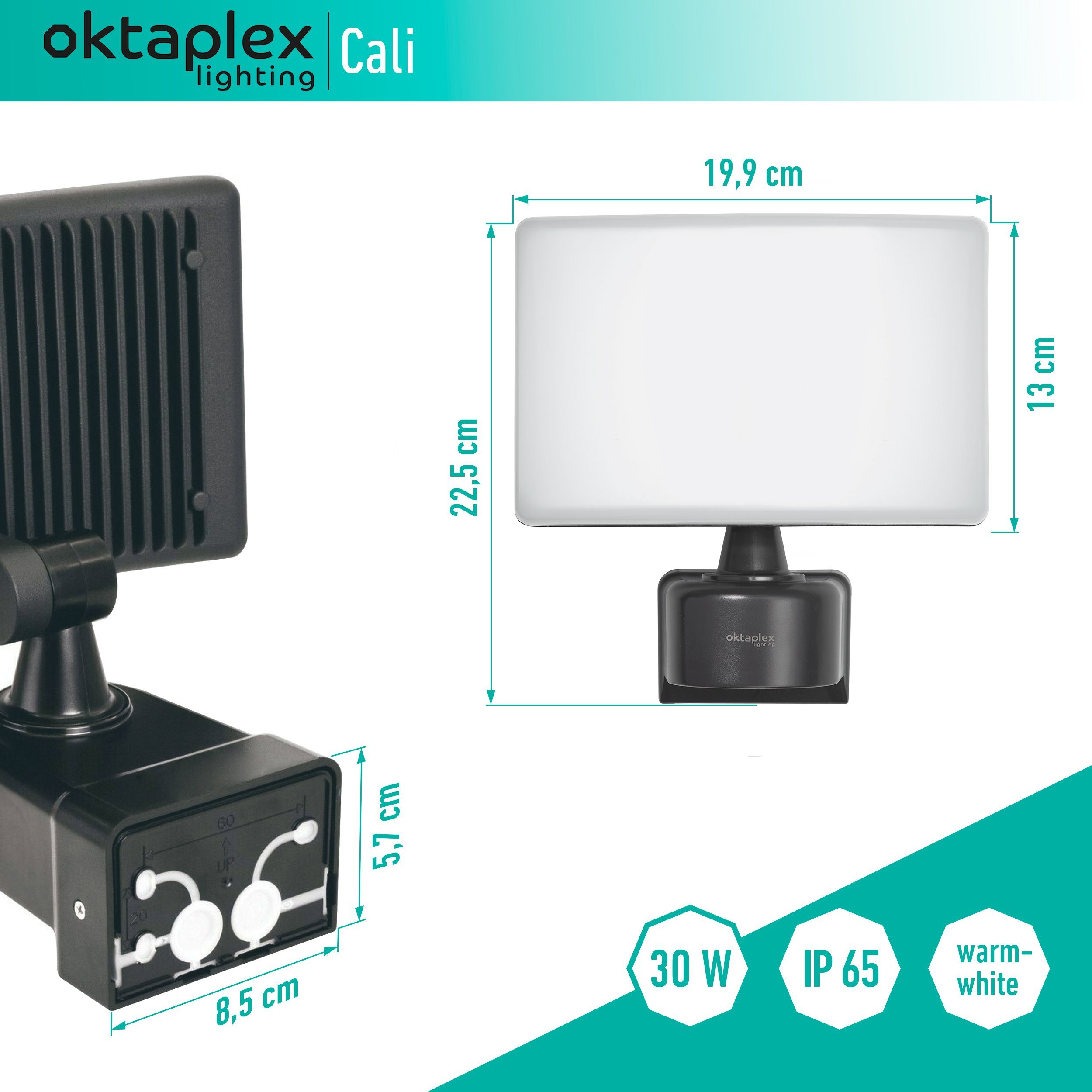 Oktaplex lighting LED Außen-Wandleuchte Cali IP65 2200lm, Diffusor, LED fest integriert, Warmweiß, Außenstrahler LED anthrazit Außenlampe Flutlichtstrahler