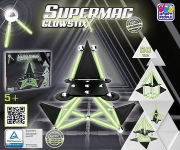Happy People Magnetspielbausteine Supermag Glow-Stix 50 Teile Magnetisches Konstruktionsspielzeug, Magnetische Bausteine, leuchten im Dunkeln