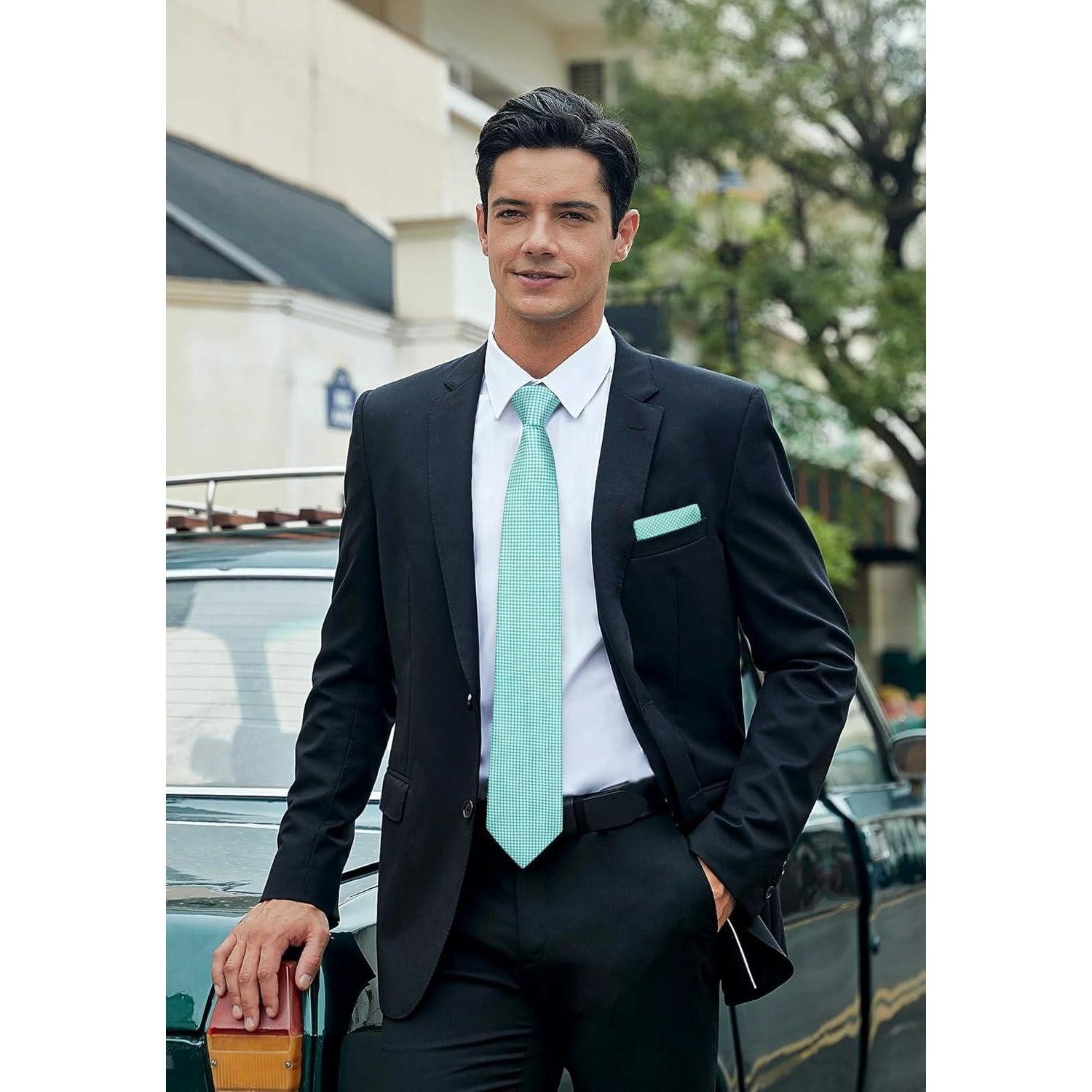 LuxusKollektion Krawatte Krawatte Herren Hochzeit Einstecktuch Hahnentritt Hellgrün Mintgrün