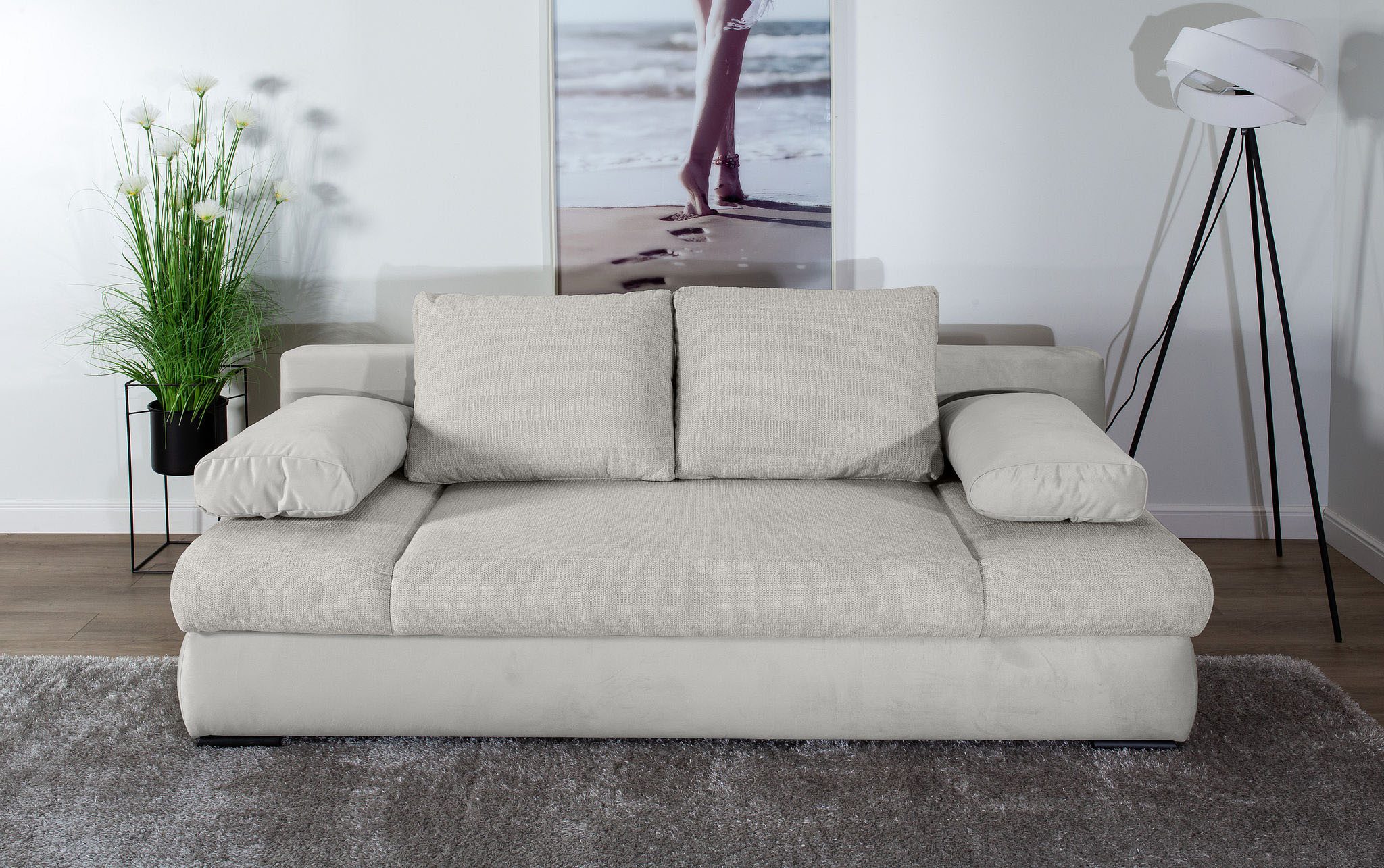 COLLECTION AB Schlafsofa Chicago, B: 200 cm, Liegefl. 146x200 cm, Schlaffunktion, Bettkasten & 2 Armlehnenkissen, Federkern