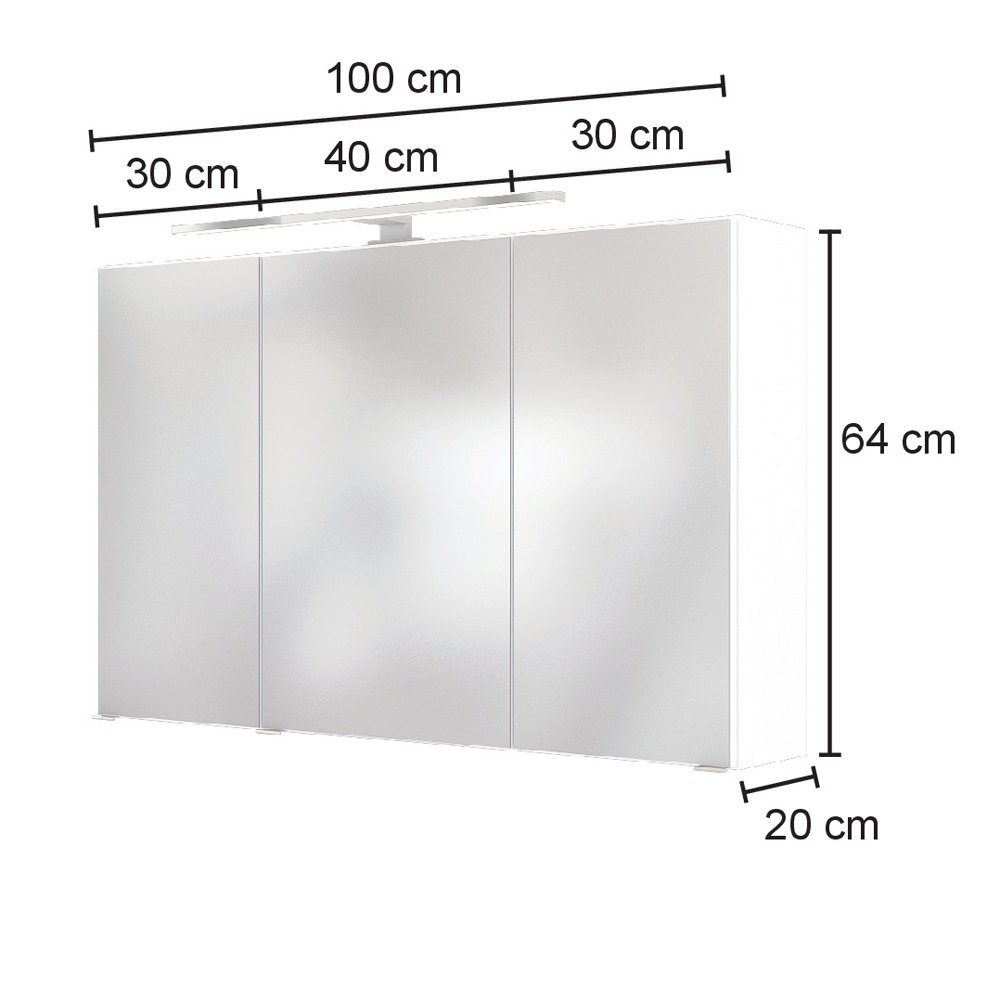 Badezimmer Lomadox Spiegelschrank LOUROSA-03 cm 100 cm Graphitgrau 3D Beleuchtung LED in inkl. 100/66/20