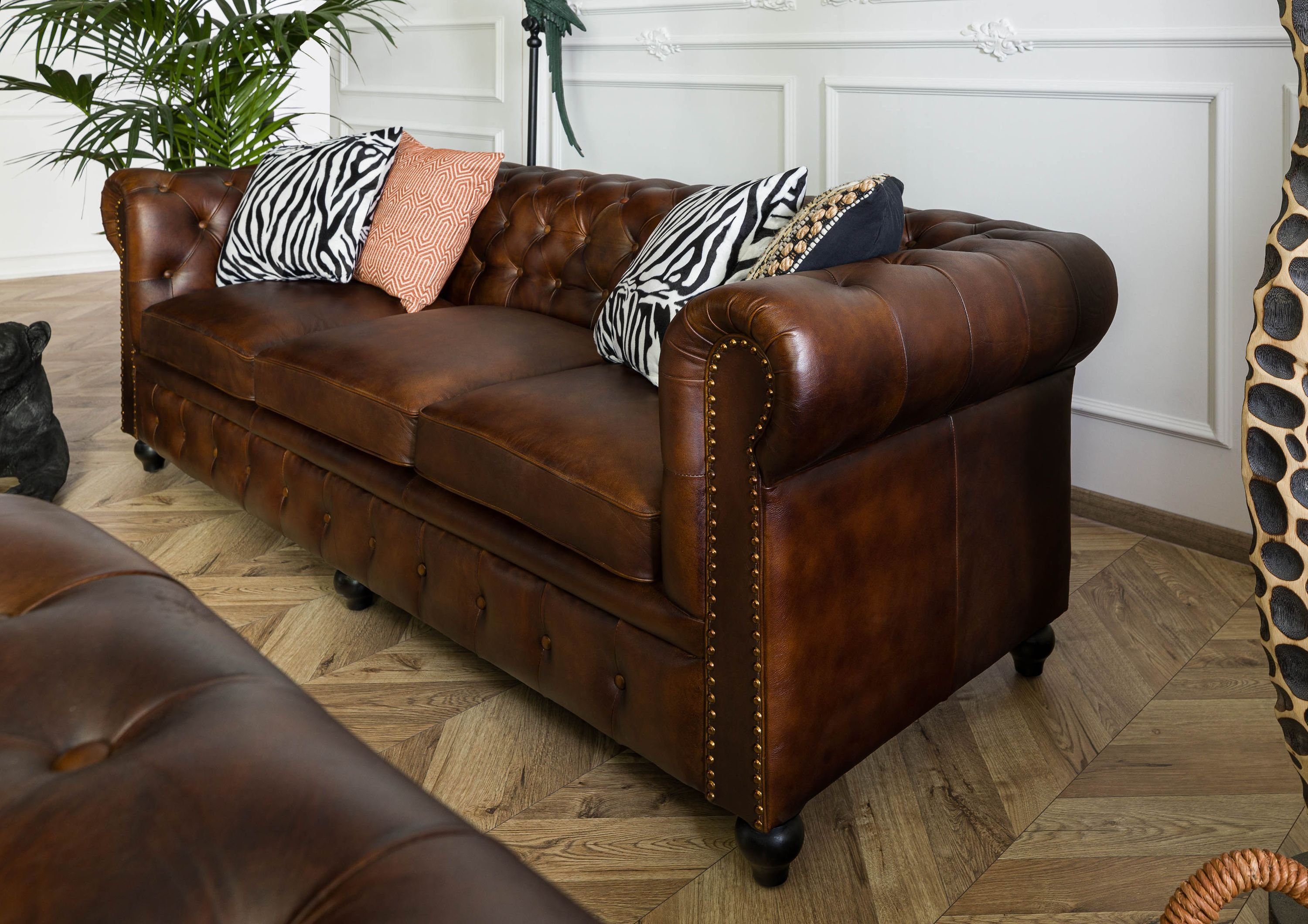 Massivmoebel24 Sofa CHESTERFIELD, Sofa 3-Sitzer Echtleder 216x82x75 braun C günstig online kaufen