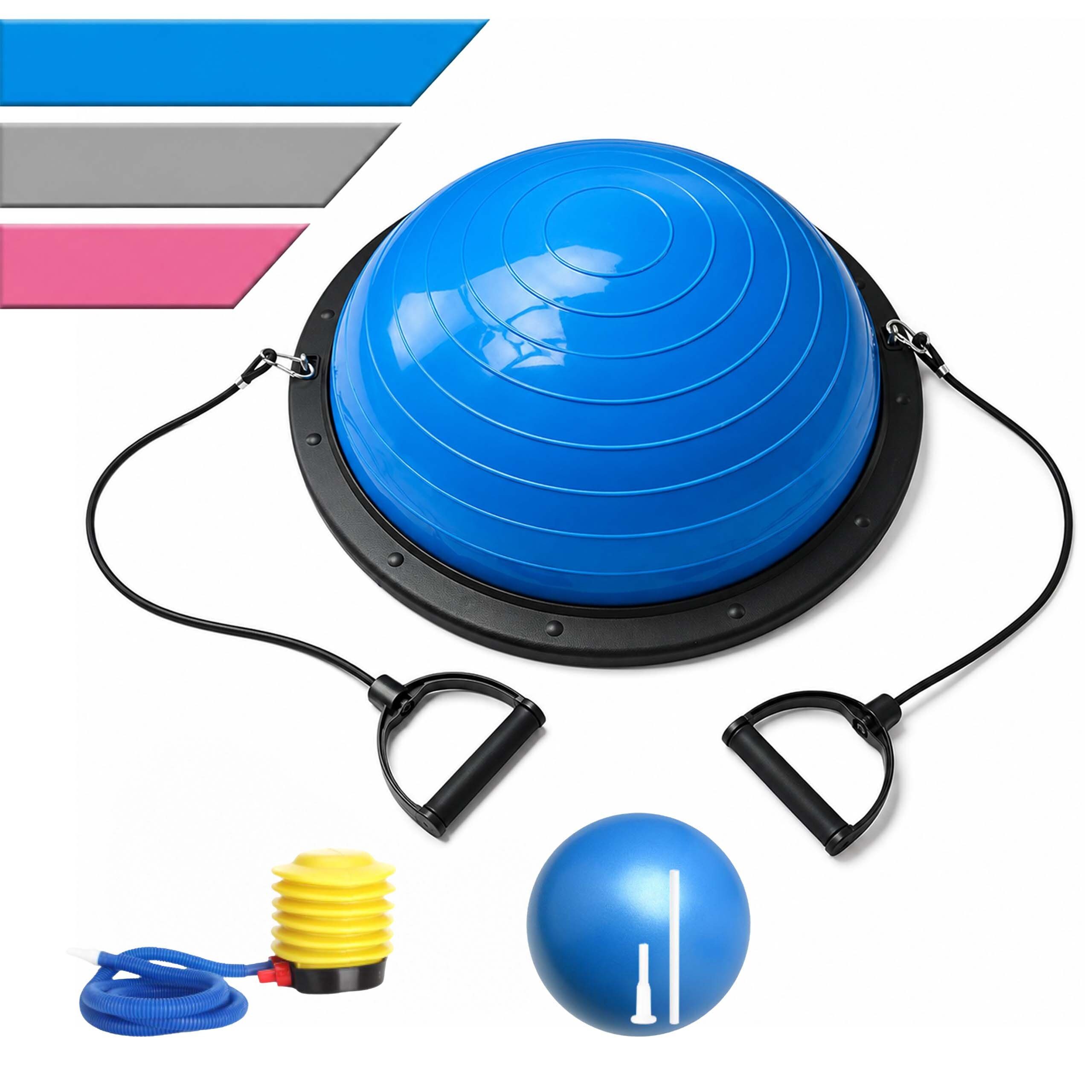 relaxdays Half Ball Balance Ball mit Bändern & Pumpe, blau