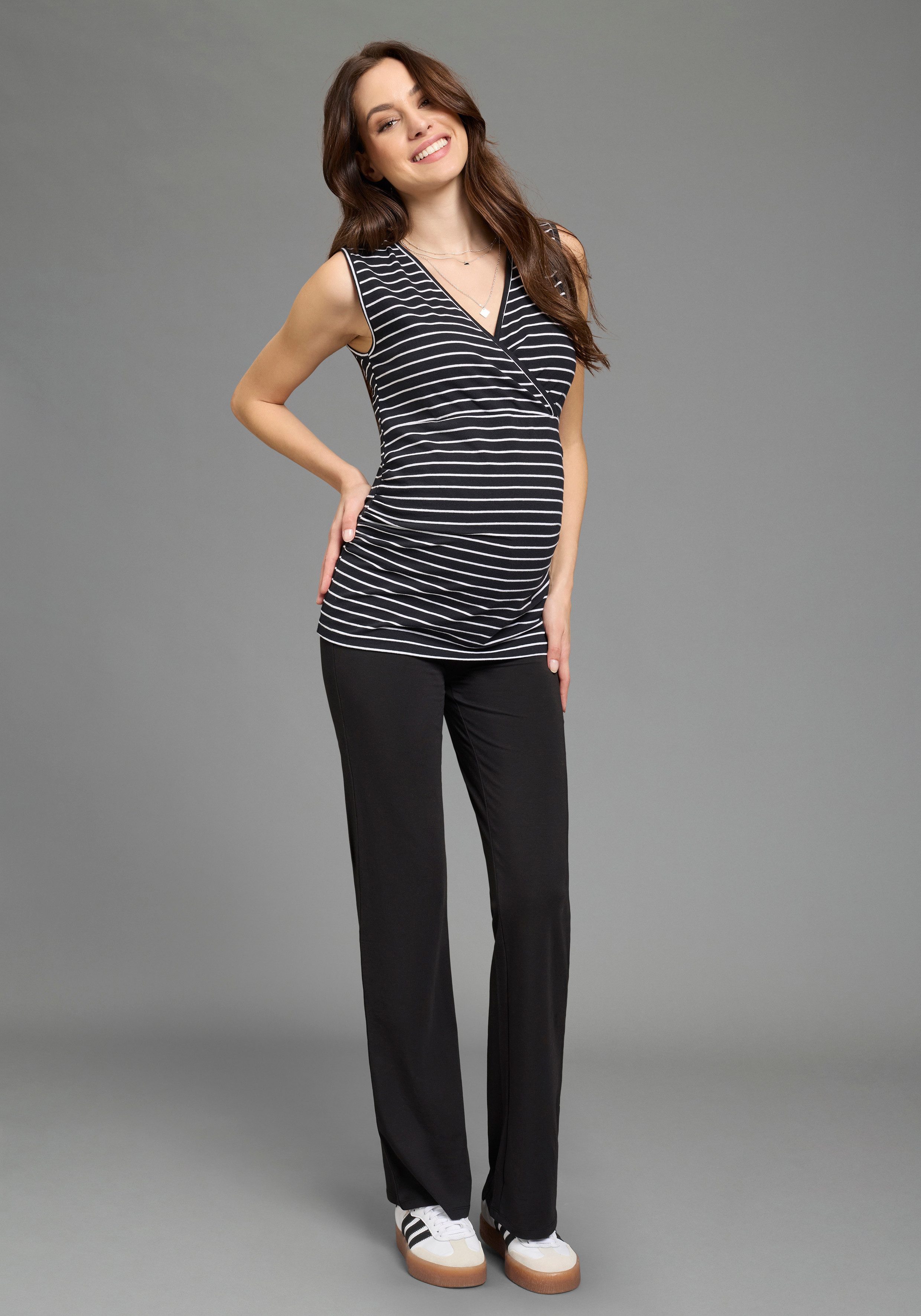 Neun Monate Umstandsleggings 2er Pack Umstands-Leggings mit geradem Bein (Packung, 2-tlg., 2) für Schwangerschaft, aus weicher Baumwollmischung, langer Schnitt