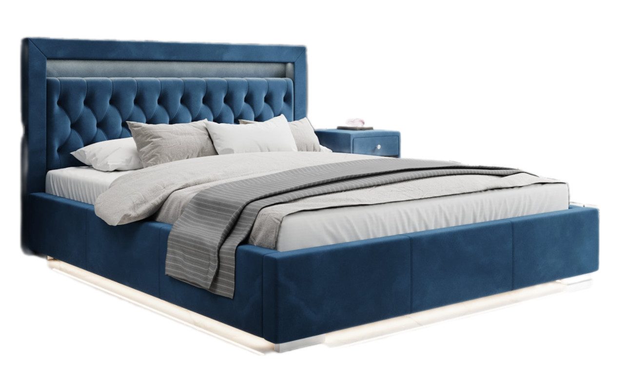 Luxusbetten24 Polsterbett Designer Polsterbett Ida, inkl. RGB-Beleuchtung, USB-Anschluss und Stauraum