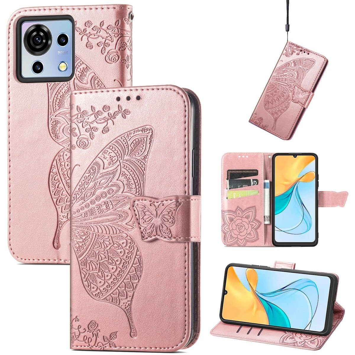 Wigento Handyhülle Für ZTE Blade V50 Vita Handy Tasche Wallet Schmetterling Design Hülle