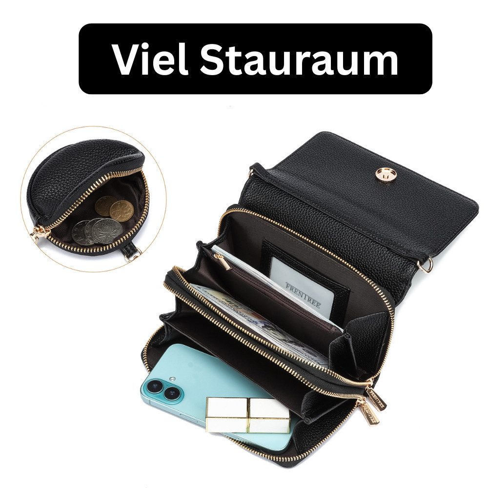 Frentree Umhängetasche Damen 3 in 1 klein Handytasche Geldbörse Crossbody Bag (mit 5 fächern, 4 Karten und rundes Münzfach), Verstellbar Abnehmbar Schultergurt