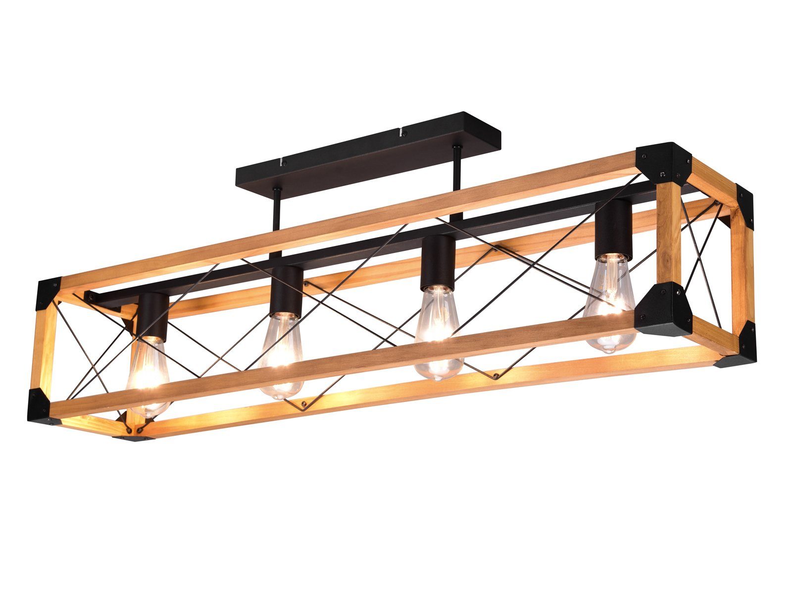 TRIO Leuchten LED Deckenleuchte, LED wechselbar, 4x E27 8 Watt, 1055 Lumen, Warmweiß, Coole ausgefallene Holzlampe Decke Holz-Balken rustikal 100cm lang