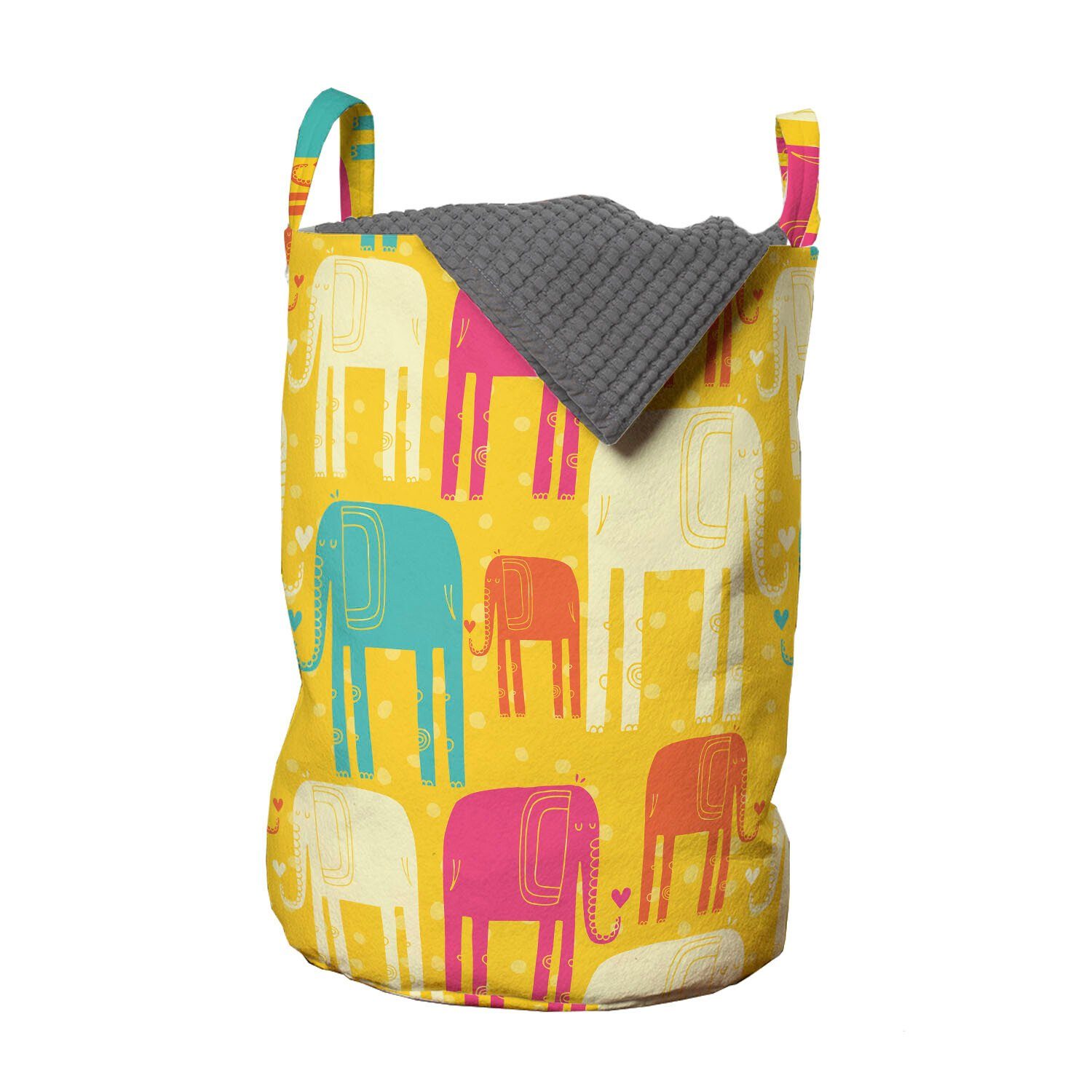 Abakuhaus Wäschesäckchen Wäschekorb mit Griffen Kordelzugverschluss für Waschsalons, Elefant Buntes Gekritzel-Tier