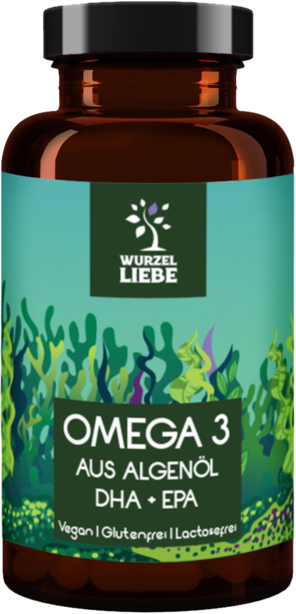 WURZELLIEBE Omega 3 Vegan aus Algenöl - DHA + EPA Kapseln, 60 St., 41,4 g