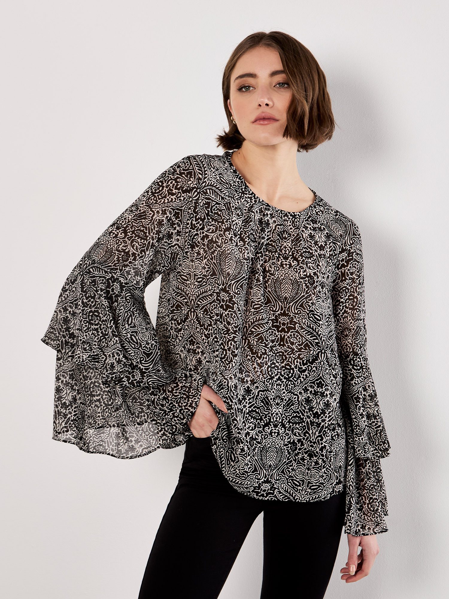 Apricot Rüschenbluse Leichte Bluse mit Rüschenärmeln günstig online kaufen