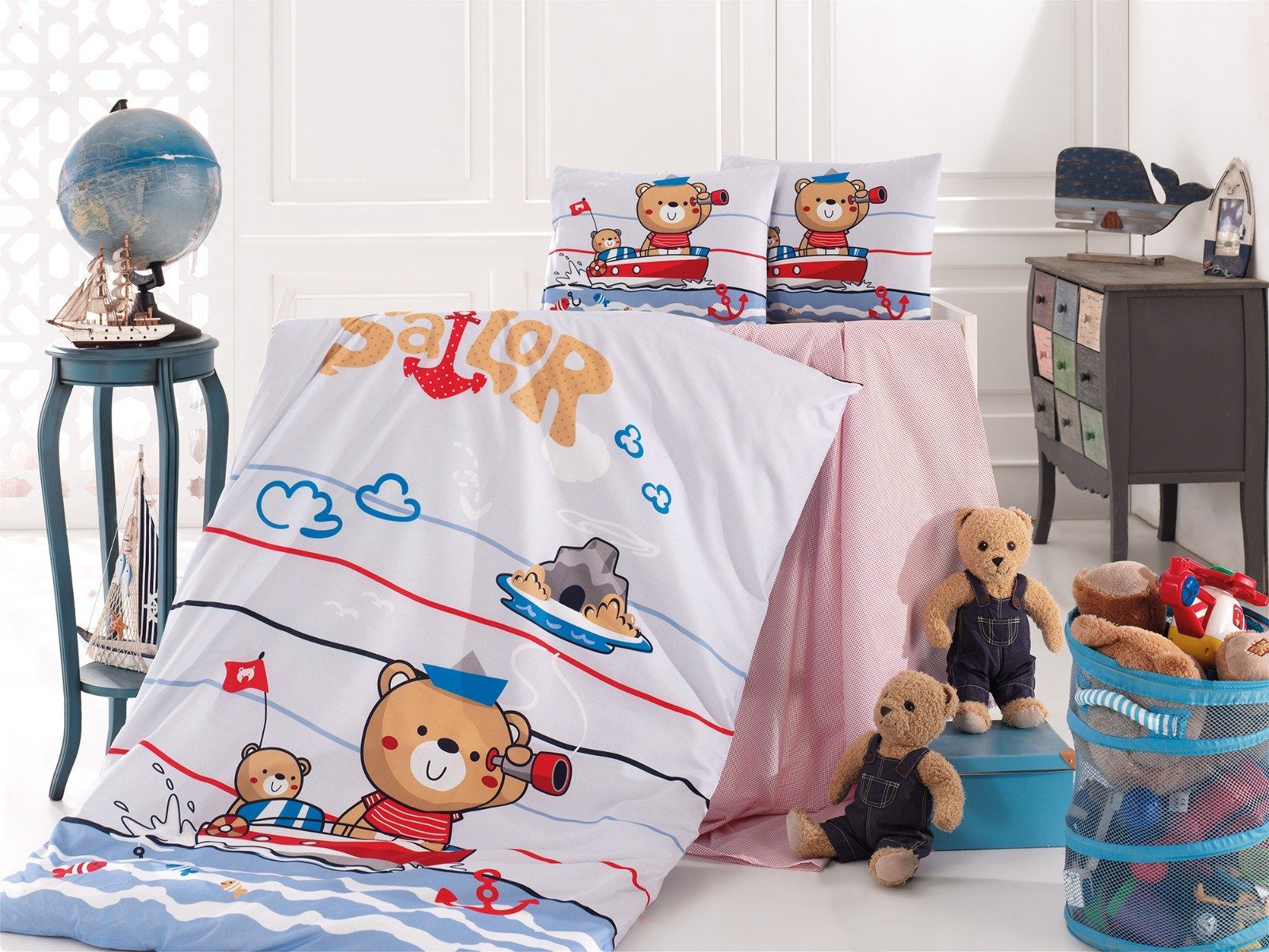 Babybettwäsche Baby Bettwäsche Wendebettwäsche Seemann Sailor 100 x 135 cm