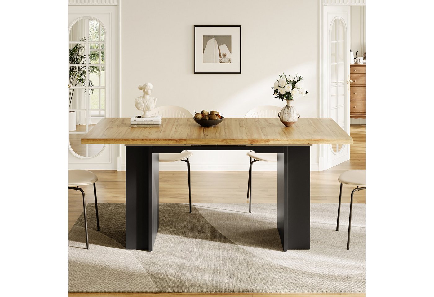 i@home Esstisch Ausziehbarer Esstisch, 120-160 x 80 cm, perfekt für Moderne Esszimmer (1 Tisch), Teleskoptisch (120-160×80cm), Tisch mit Regalen, Küchentisch,Holzfarbe