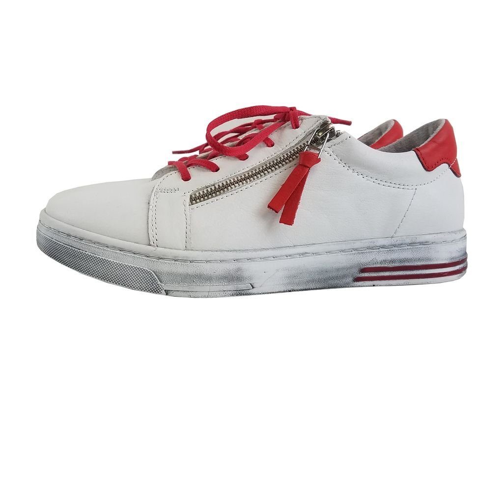 Manitu Manitu Damen Schuhe weiß rot Leder Halbschuhe Sneaker Fußbett  Lederfutter 19830 Walkingschuh