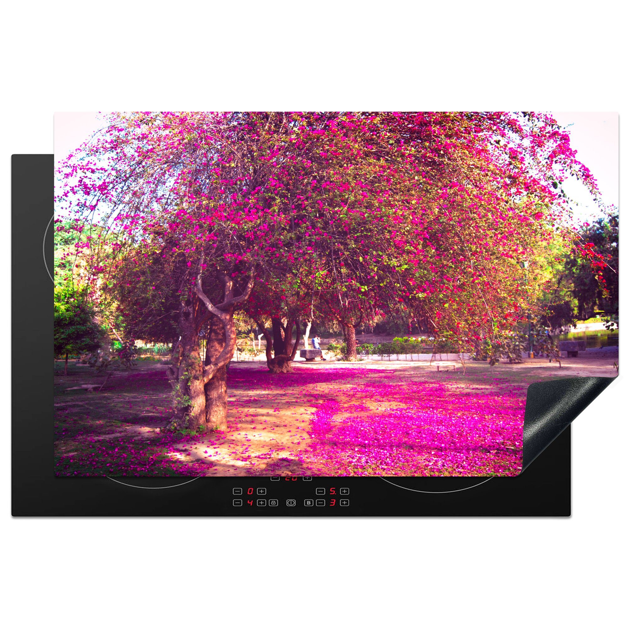 MuchoWow Herdblende-/Abdeckplatte Blühende Bäume in den Lodi-Gärten in Indien, Vinyl, (1 tlg), 81x52 cm, Induktionskochfeld Schutz für die küche, Ceranfeldabdeckung