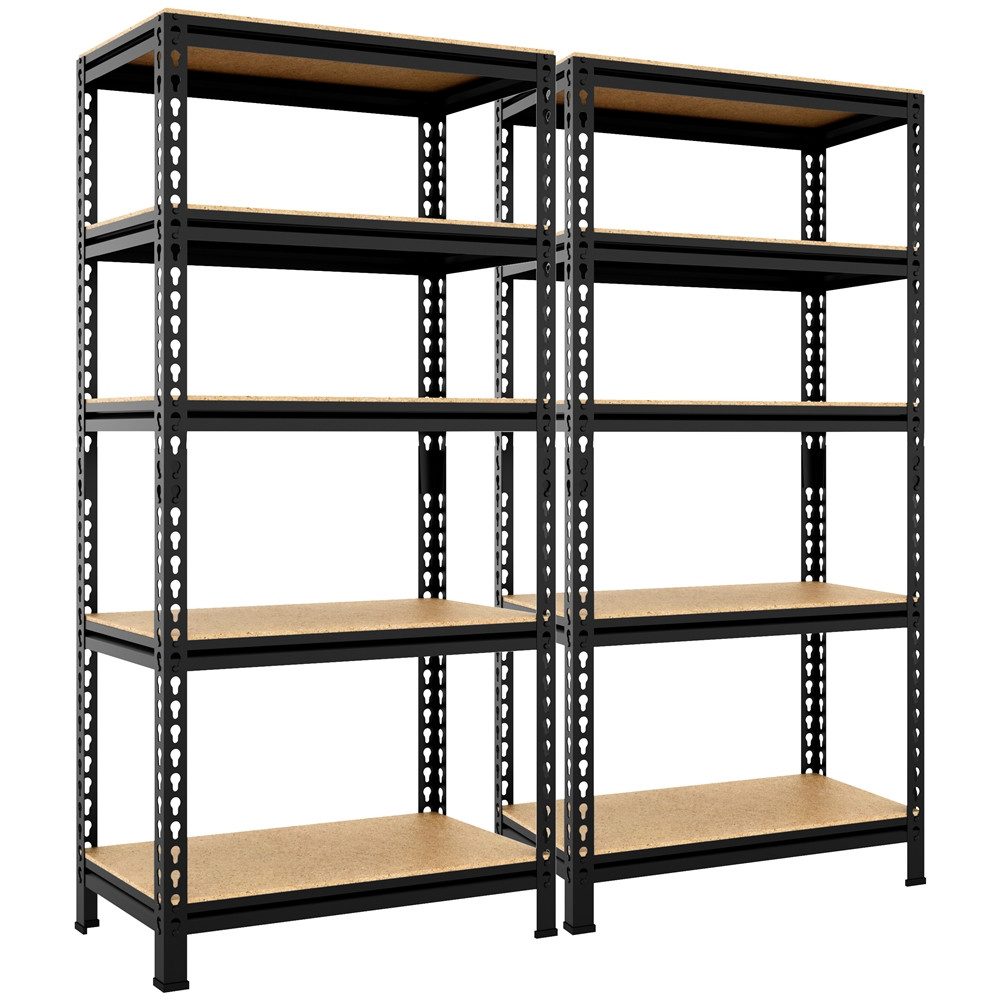 Yaheetech Standregal 70 cm L × 30 cm B × 150 cm H Schwerlastregal, 2-tlg., 2-er Kellerregal mit 5 Verstellbaren Ablagen