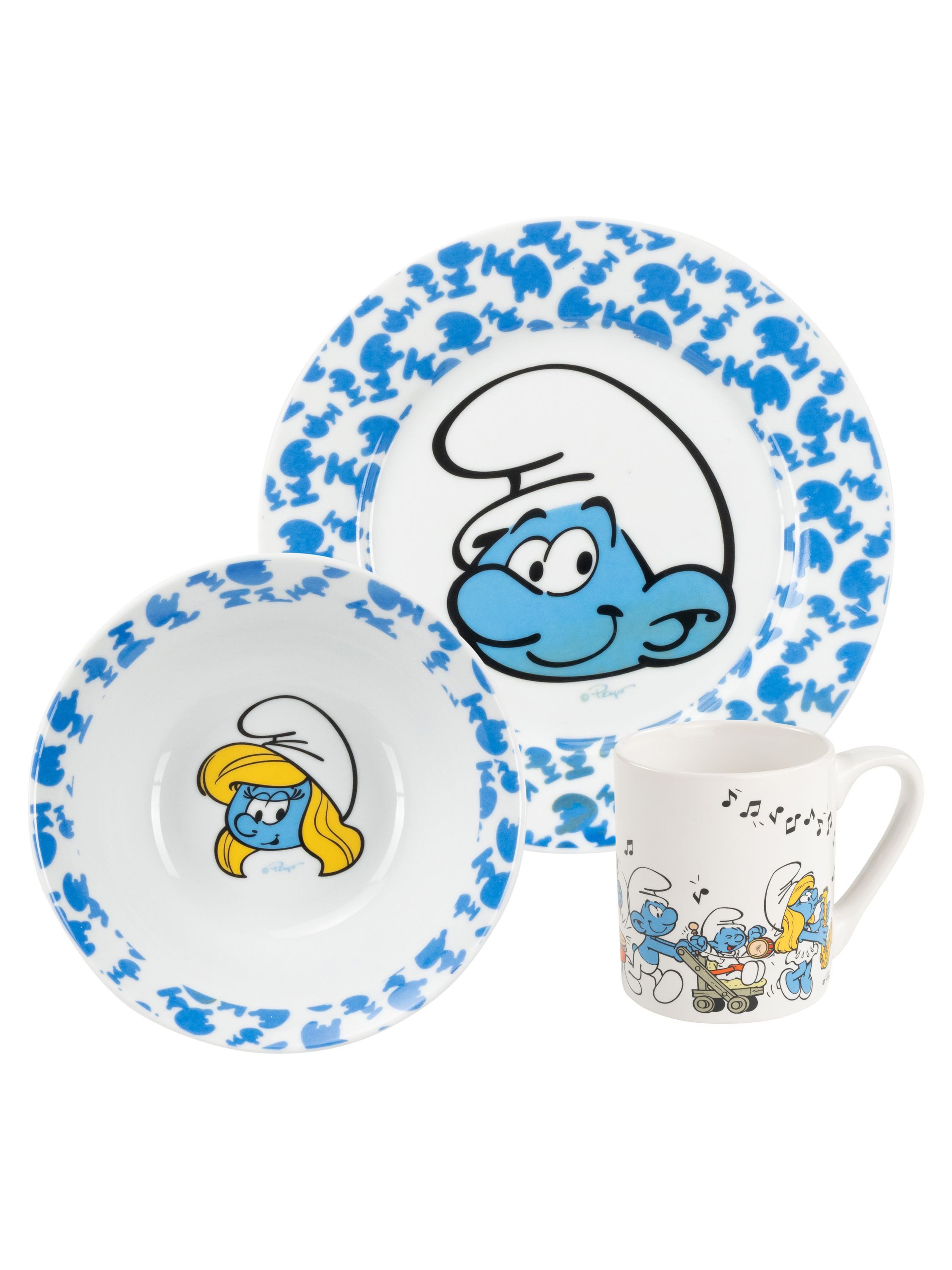 United Labels® Frühstücks-Geschirrset Die Schlümpfe Kinder - Set 3-tlg., 1 Personen, Porzellan