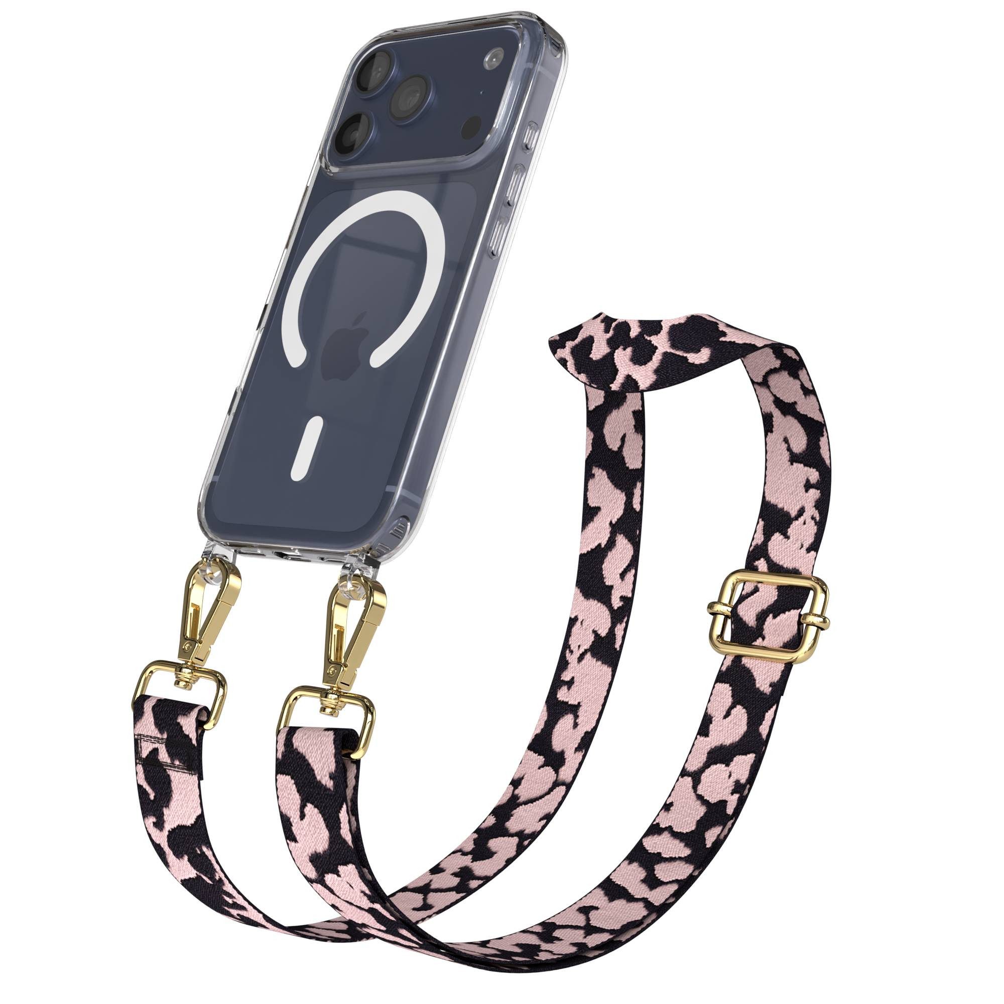 EAZY CASE Handykette Umhängeband MagSafe Hülle für Apple iPhone 17 Pro 6,3 Zoll, Smartphone Handykette Camouflage MagSafe Case mit Rope Band Rosa