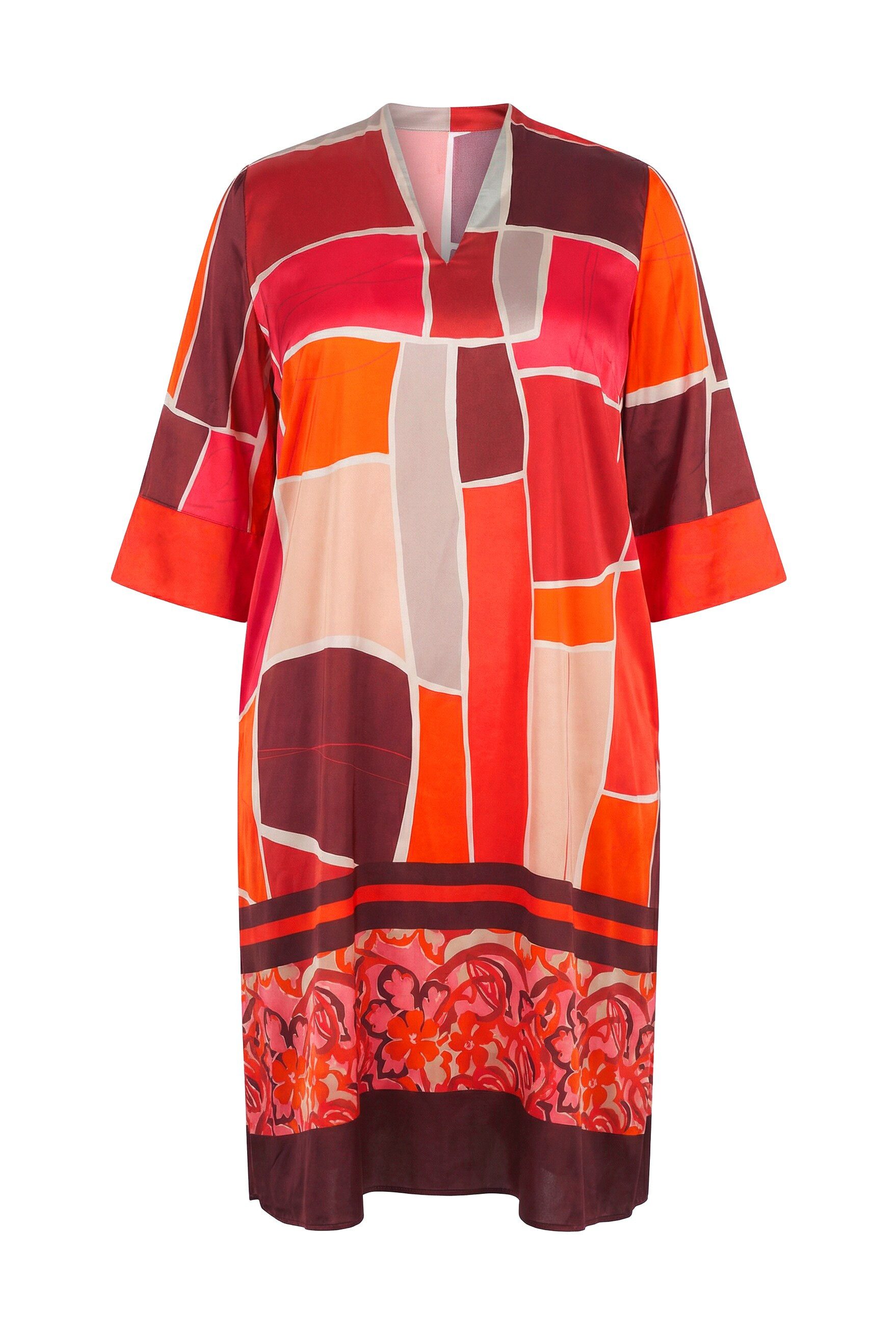 Ulla Popken Jerseykleid Midikleid A-Linie Kelchkragen 3/4-Arm