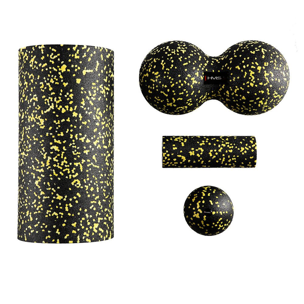 HMS Fitnessrolle Massageset Faszienrolle Triggerpunktbälle (Spar-Set, 4-tlg., 30 x 15 cm geruchsneutral), 4-teilig, EPP-Schaum, Triggerpunkte, Tasche, bis 150 kg