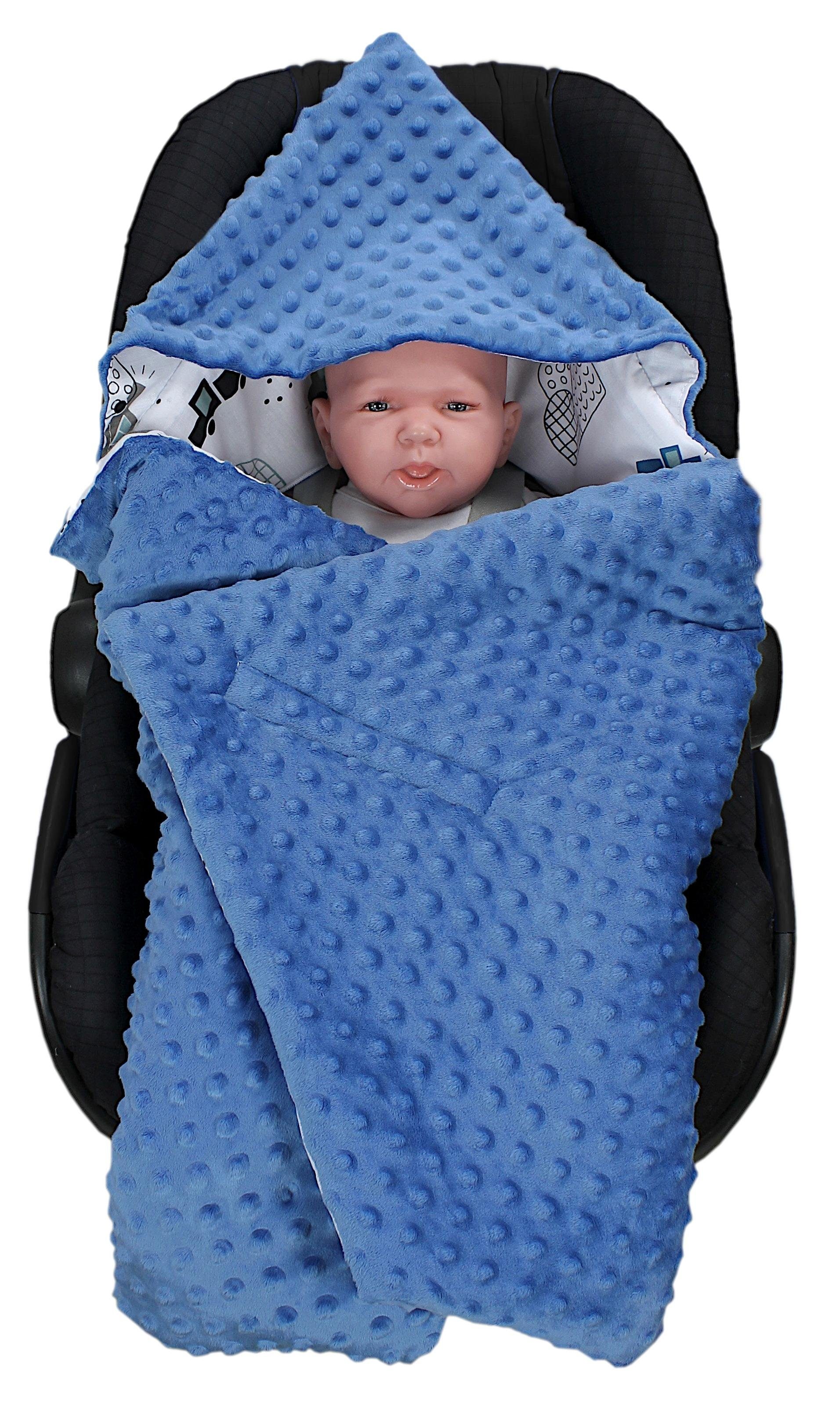 Decke 85x85 Minky, Baby Babyschale Einschlagdecke TupTam für 2er Einschlagdecke Jeansblau / Autos SET Autositz