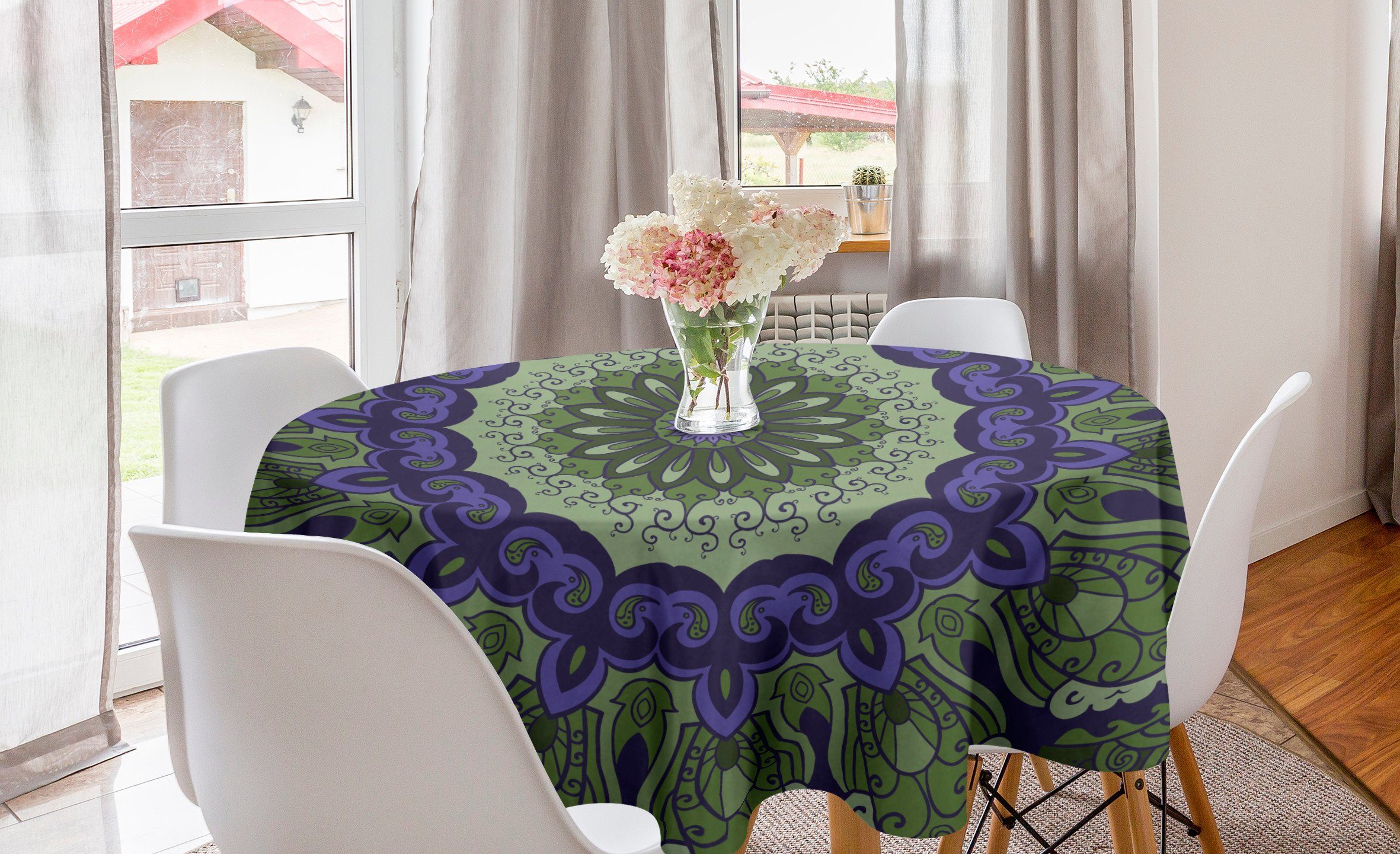 Abakuhaus Tischdecke Kreis Tischdecke Abdeckung für Esszimmer Küche Dekoration, lila Mandala Mandala-Blätter