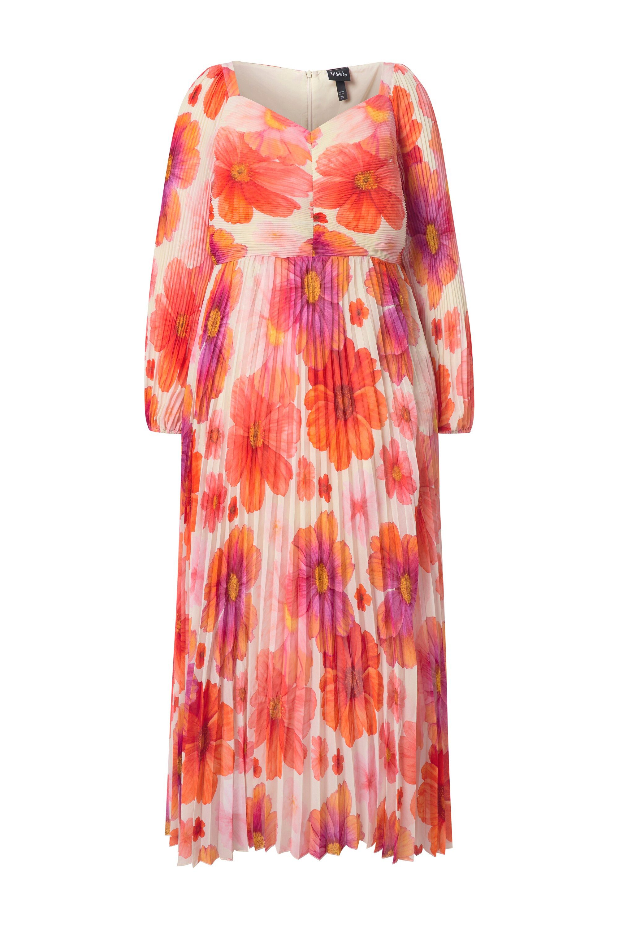 Ulla Popken Cocktailkleid Maxikleid Blüten Herzausschnitt Langarm günstig online kaufen