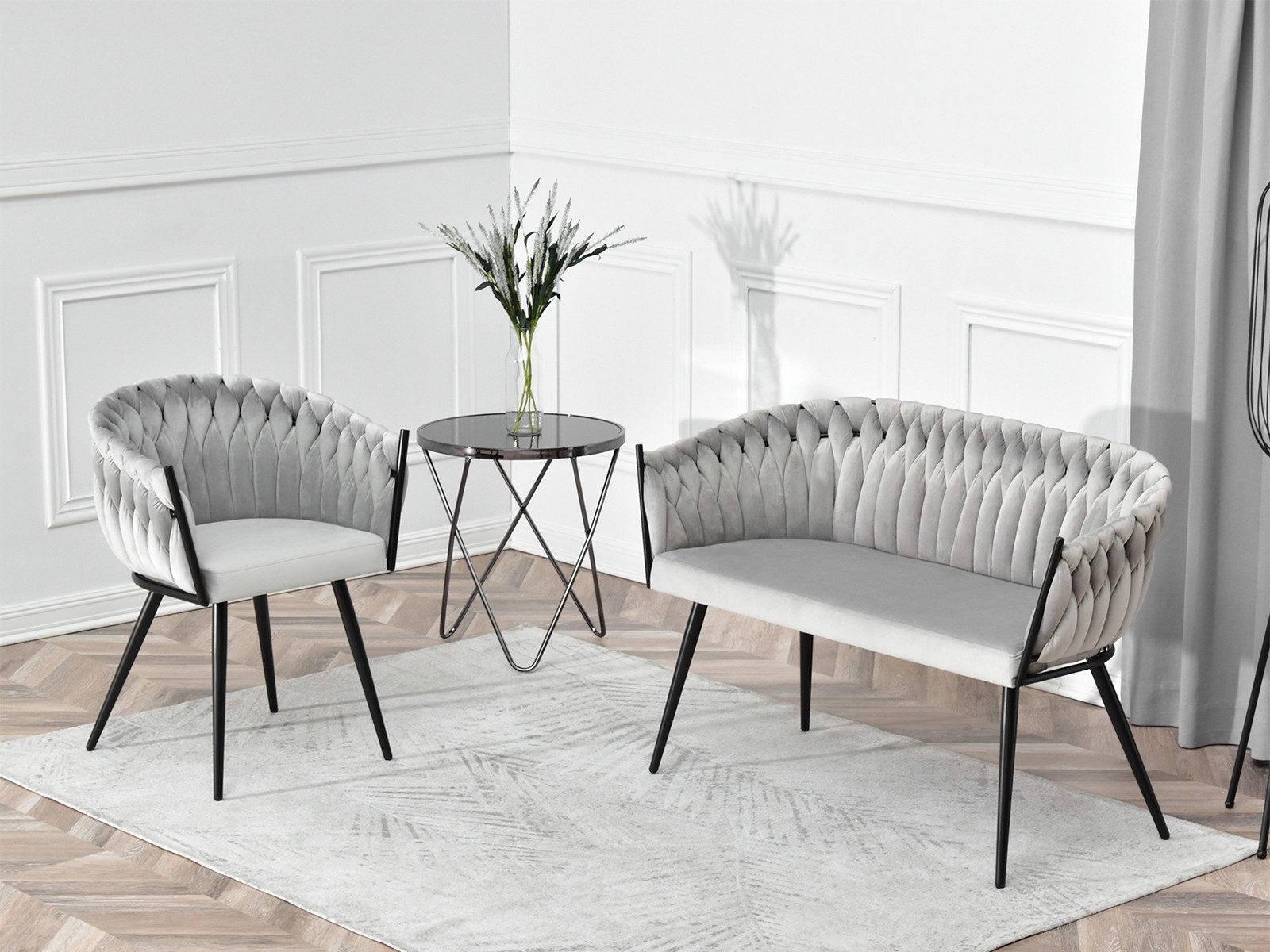 Compleo Polsterbank 2-Sitzer, Geflecht, velvet, ROSE perfekt für den Flur
