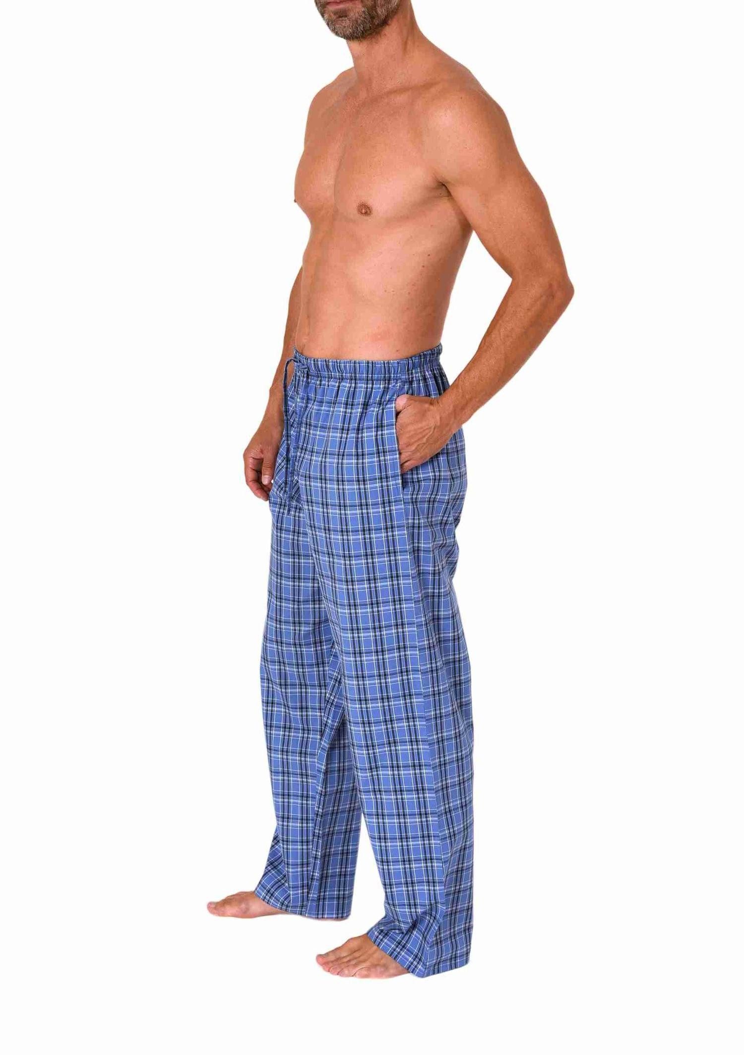Normann Pyjama Herren Schlafanzug Hose lang kariert aus Baumwolle günstig online kaufen