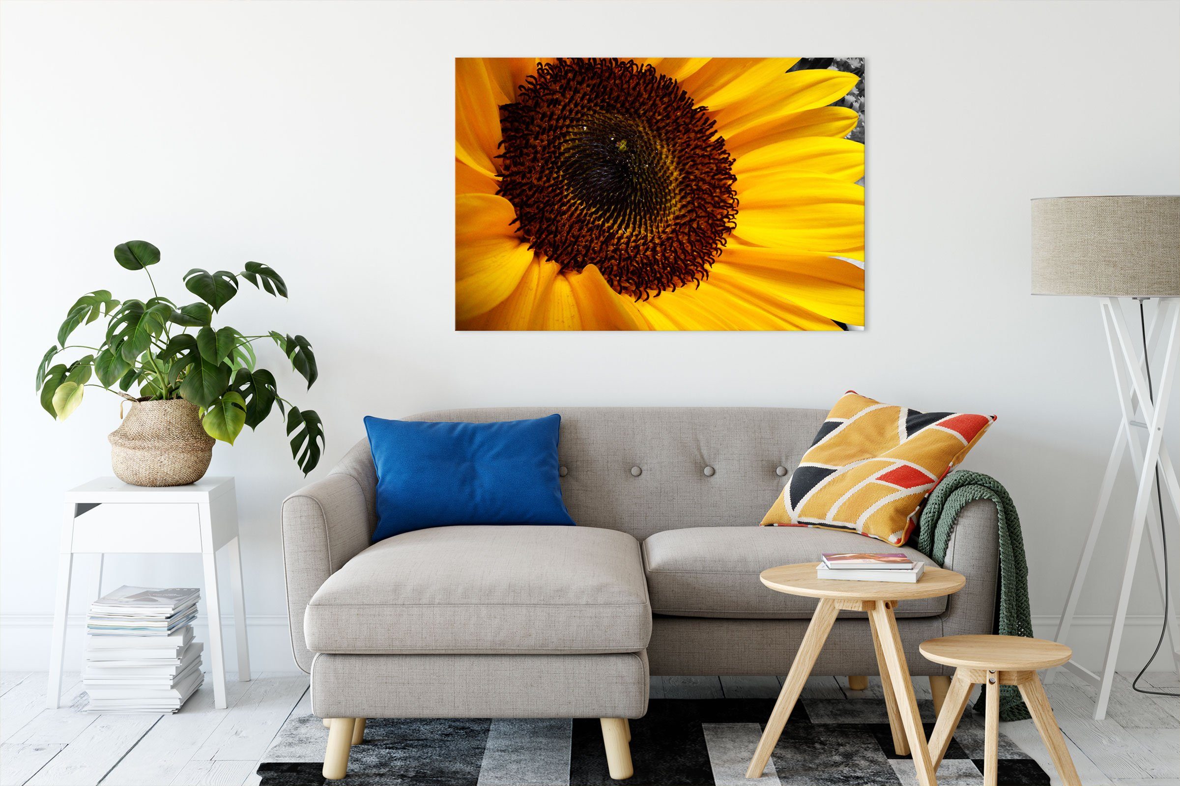 große Zackenaufhänger Sonnenblume fertig (1 Leinwandbild anmutige Sonnenblume, große anmutige inkl. Pixxprint St), Leinwandbild bespannt,