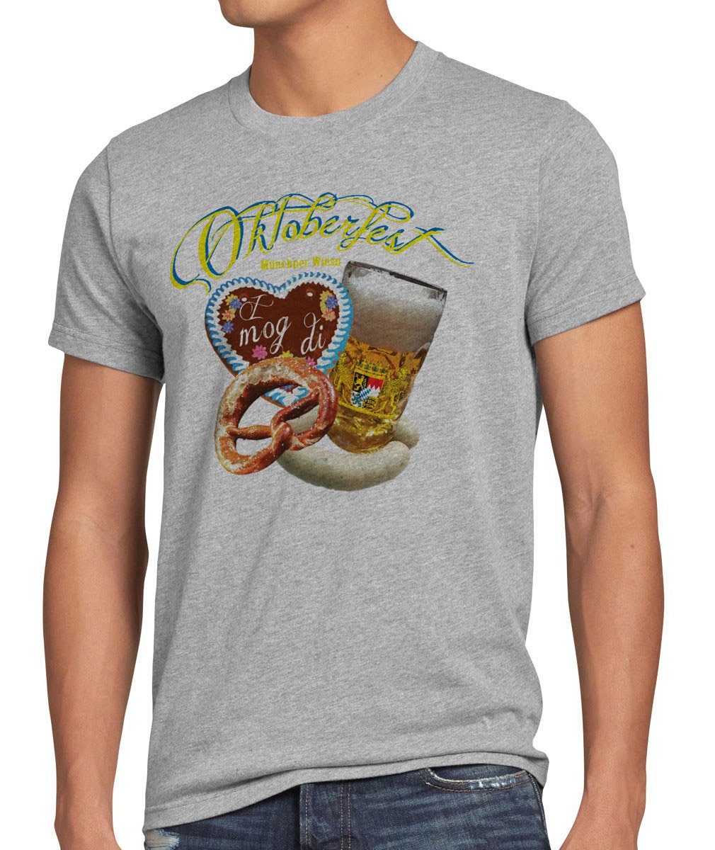 Maß Wiesn Oktoberfest grau München meliert Zelt Herren Bier Print-Shirt Volksfest Party T-Shirt Fest style3 Dult