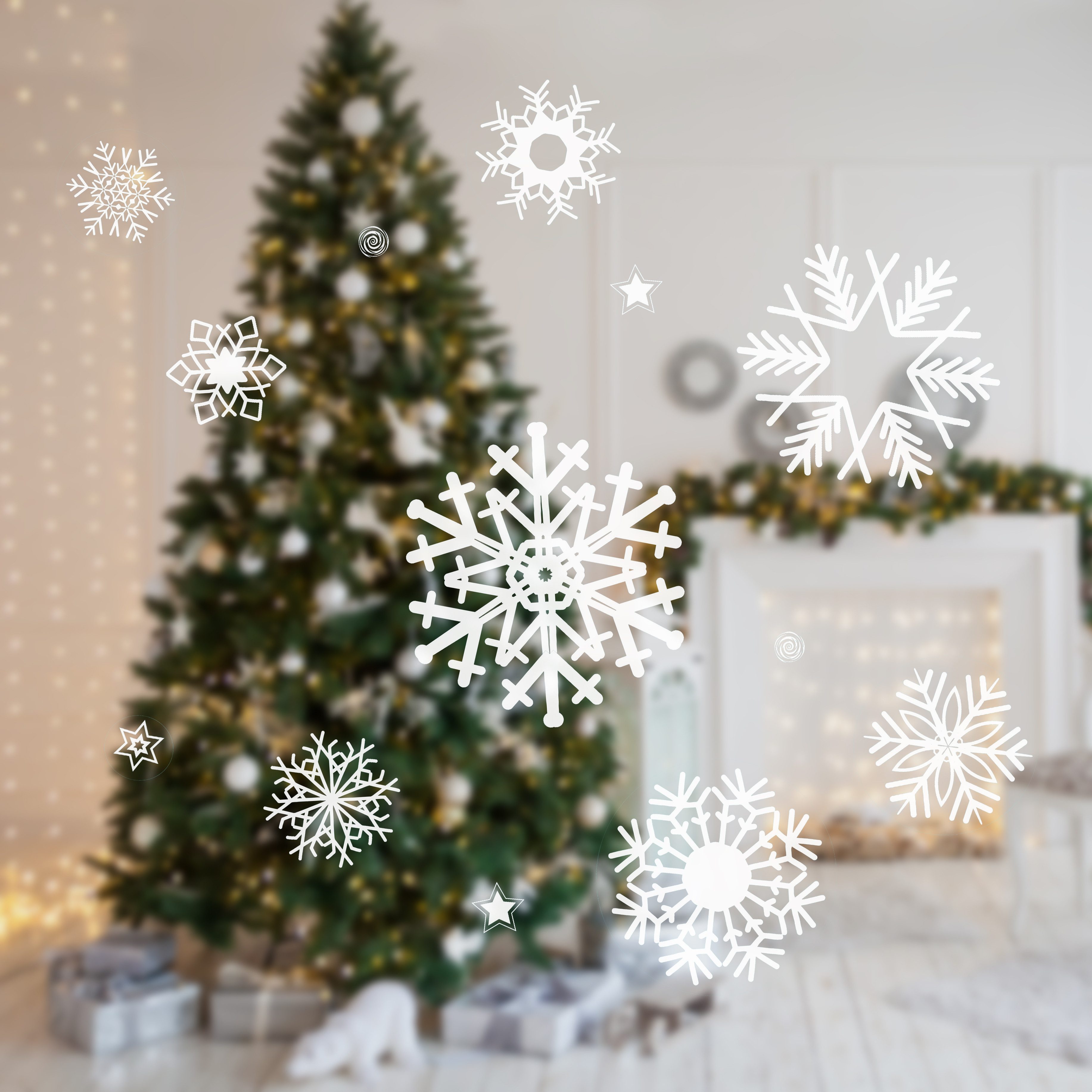 Nordstern Fensterbild Weihnachtsdeko für Innen, Statisch haftende Winter Fensterdeko Aufkleber