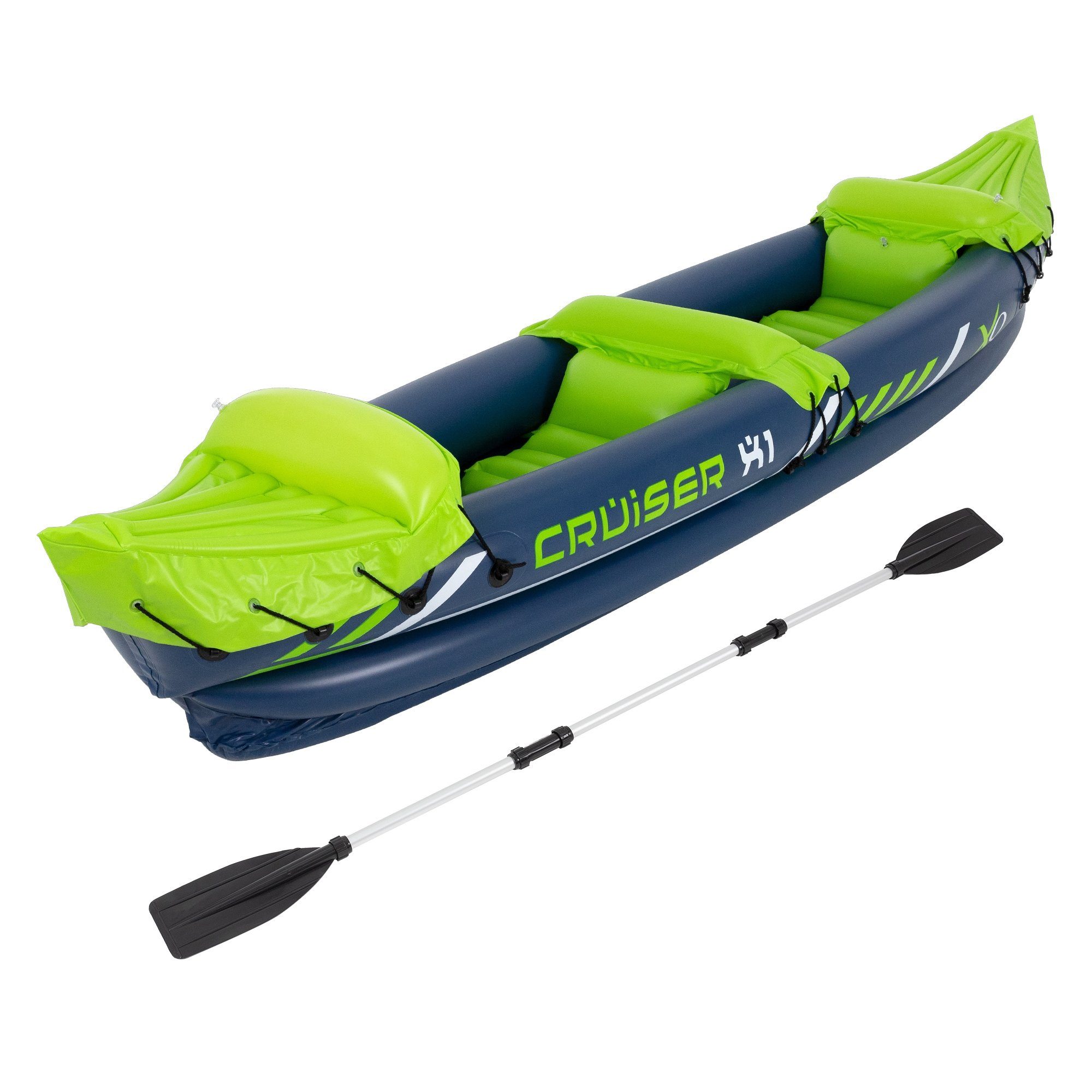 ECD Germany Schlauchboot Aufblasbares Kajak Cruiser X1 Schlauchboot Luftkajak Kanu Boot, für 2 Personen 318x80x55cm Grün/Weiß/Blau Set 2-tlg