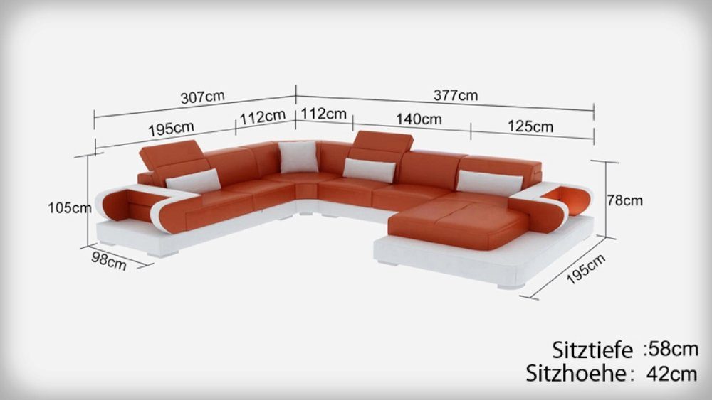 JVmoebel Ecksofa, Wohn Couch Leder Sofa Landschaft Polster Eck Sofas Sitz