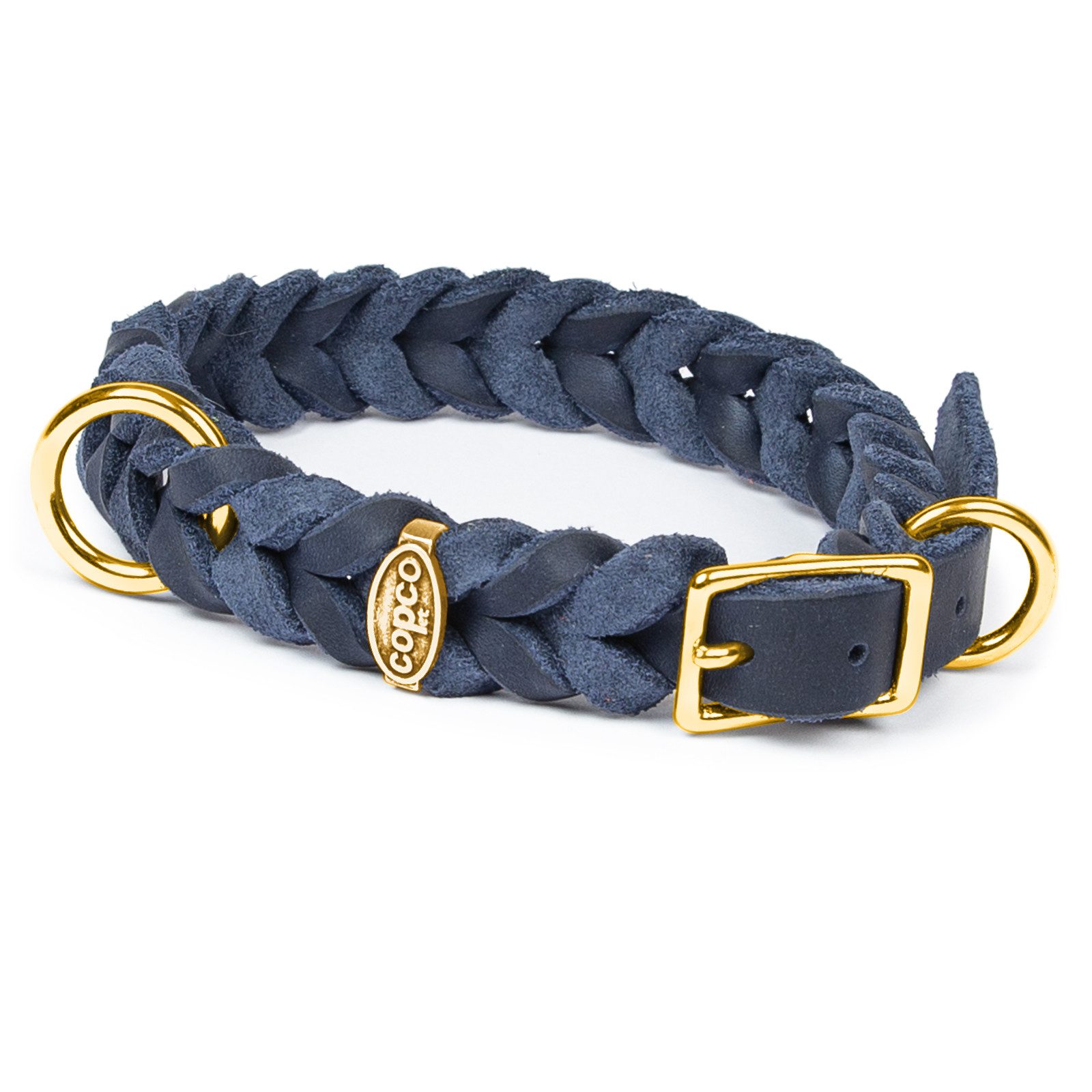 CopcoPet Hunde-Halsband Fettlederhalsband mit Dornschließe verchromt und Messing, Messing, Leder, Geflochten, Handarbeit