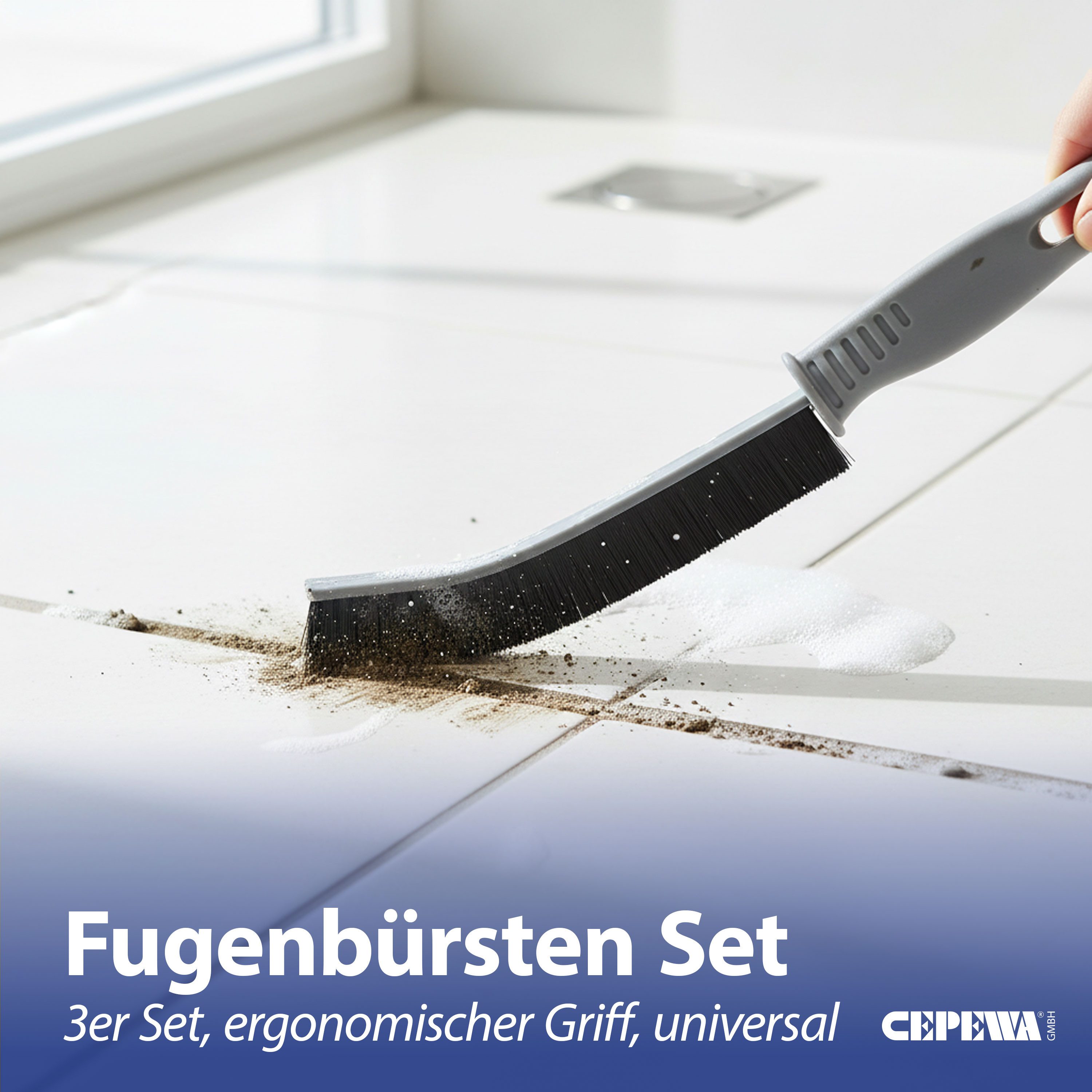 CEPEWA Fugenbürste Fugenbürste 3er Set Kunststoff Edelstahl 22x2x1cm Bürste Bad Küche, (3-tlg)