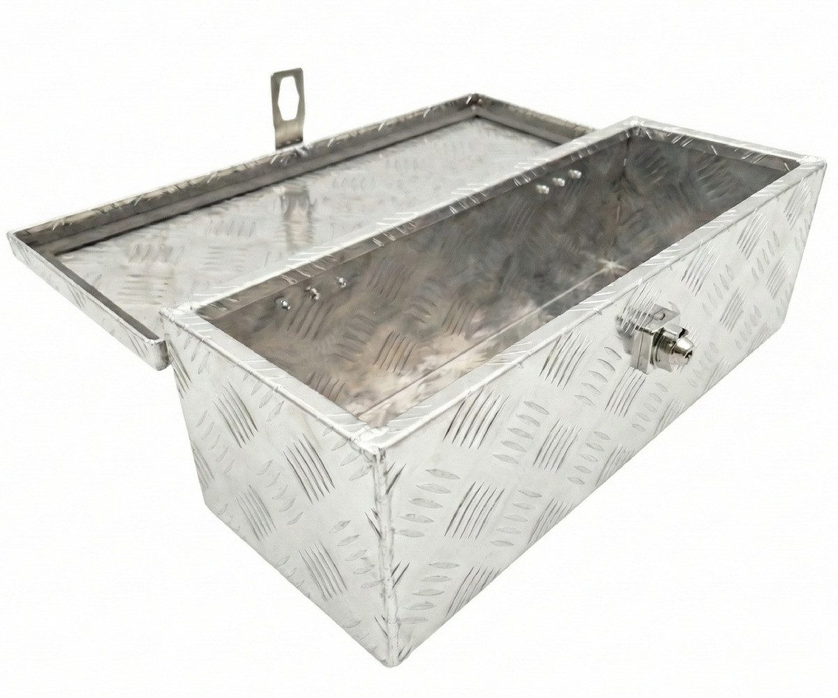 Systafex® Anhänger-Deichselbox Aluminium Deichselbox Staubox 58,5x23x19cm abschließbar Riffelblech, Edelstahl Scharniere