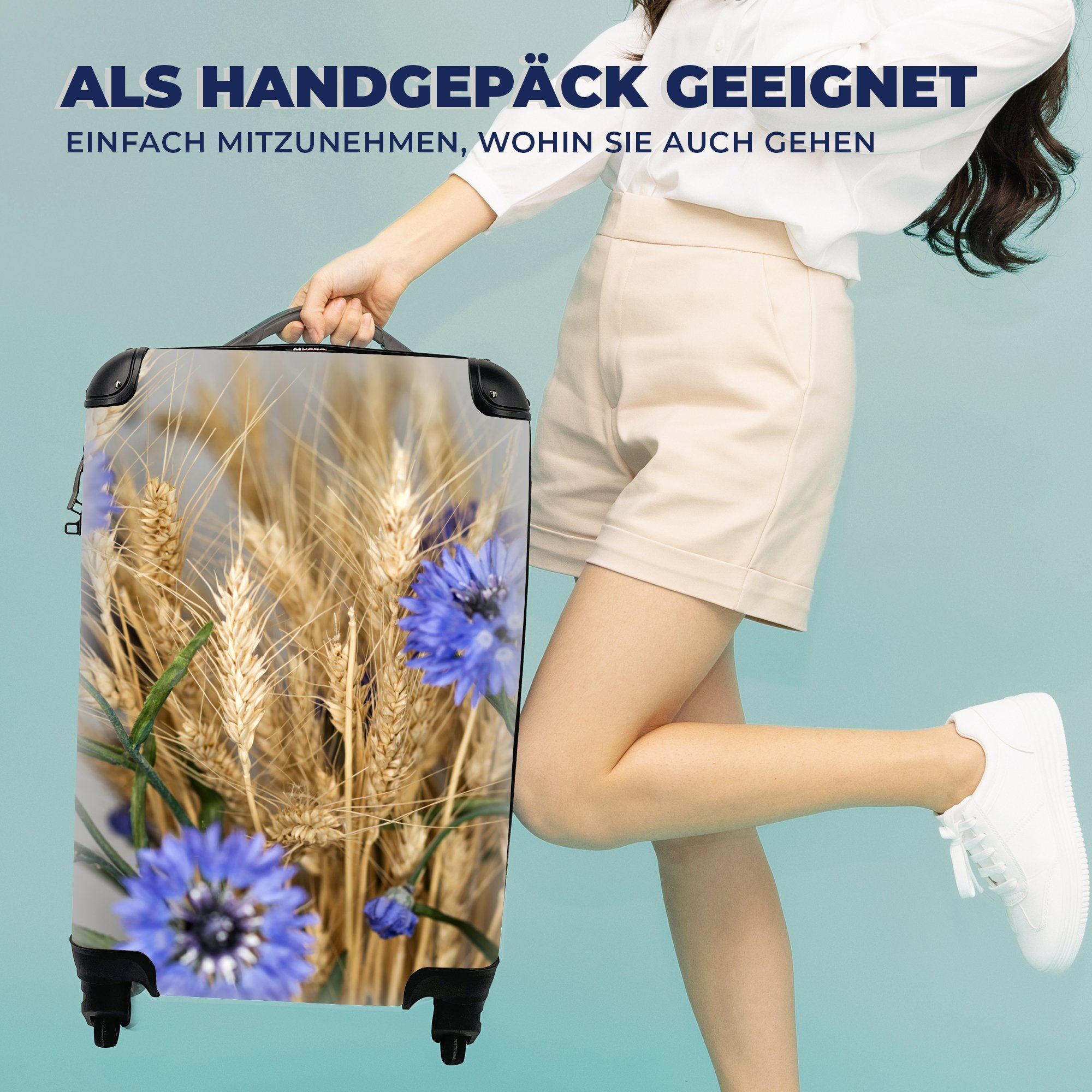 mit Reisetasche Blumen - Stilleben, Handgepäck Getreide Ferien, - rollen, Rollen, Handgepäckkoffer 4 Getrocknete Reisekoffer MuchoWow für Trolley,