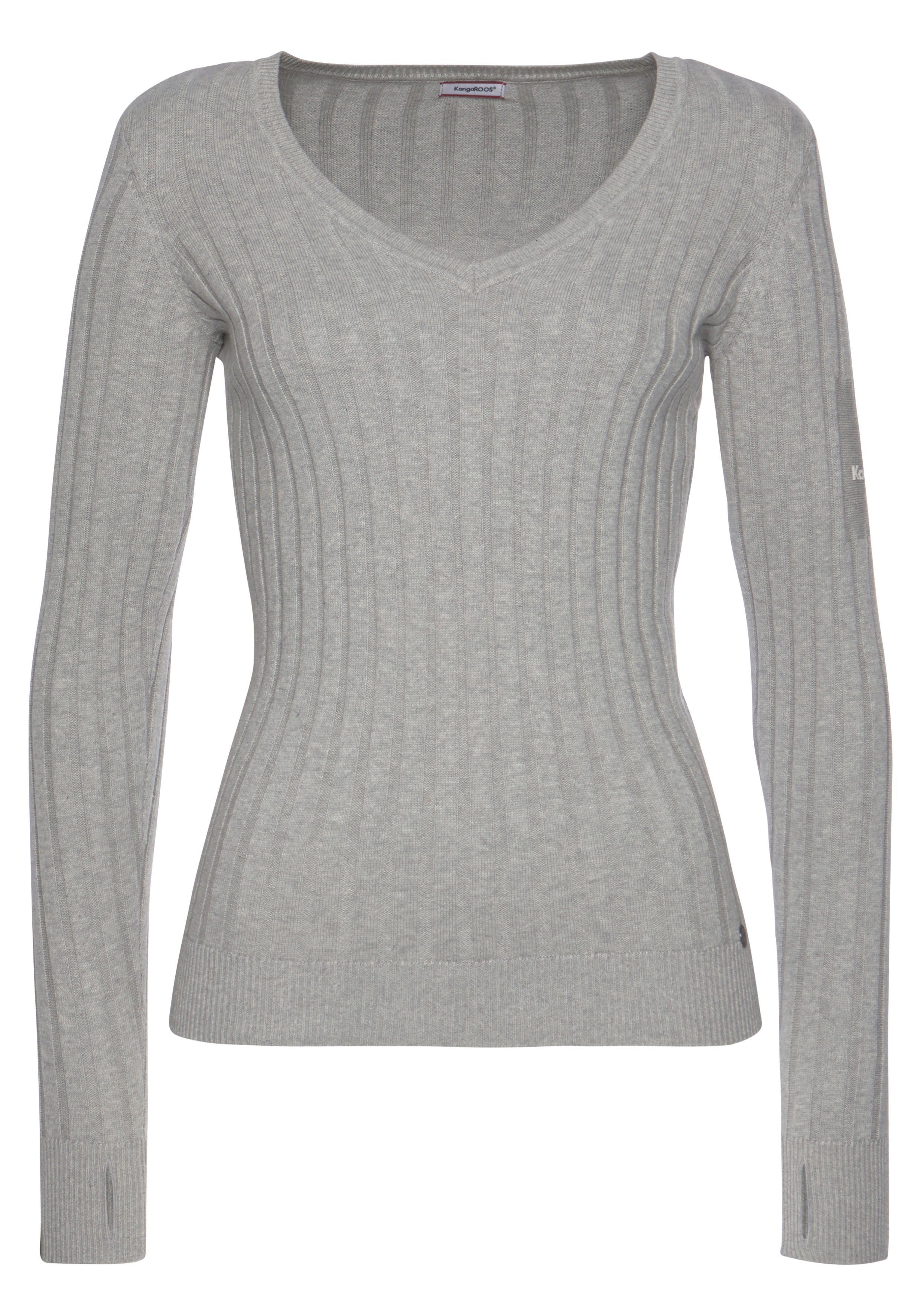 KangaROOS V-Ausschnitt-Pullover in breit geripptem Feinstrick. Reduzierter Preis € 27,29. Unverbindliche Preisempfehlung € 38,99, (€ 27,29 pro 1 Stk)