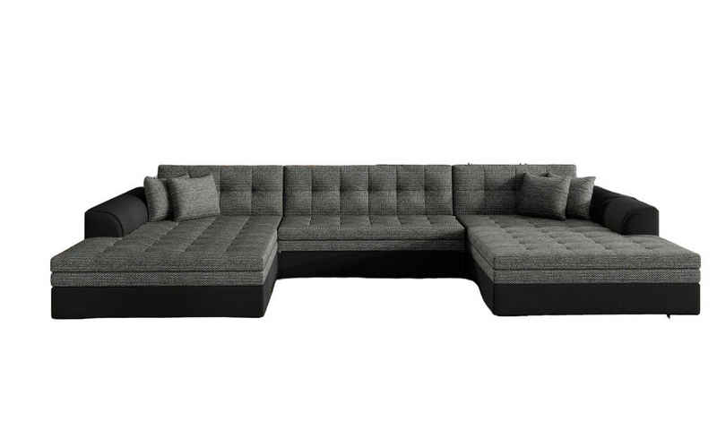 JVmoebel Ecksofa Ecksofa Sofa Wohnlandschaft Couch U Form Textil Stoff Grau Sofort, 3 Teile, Made in Europa